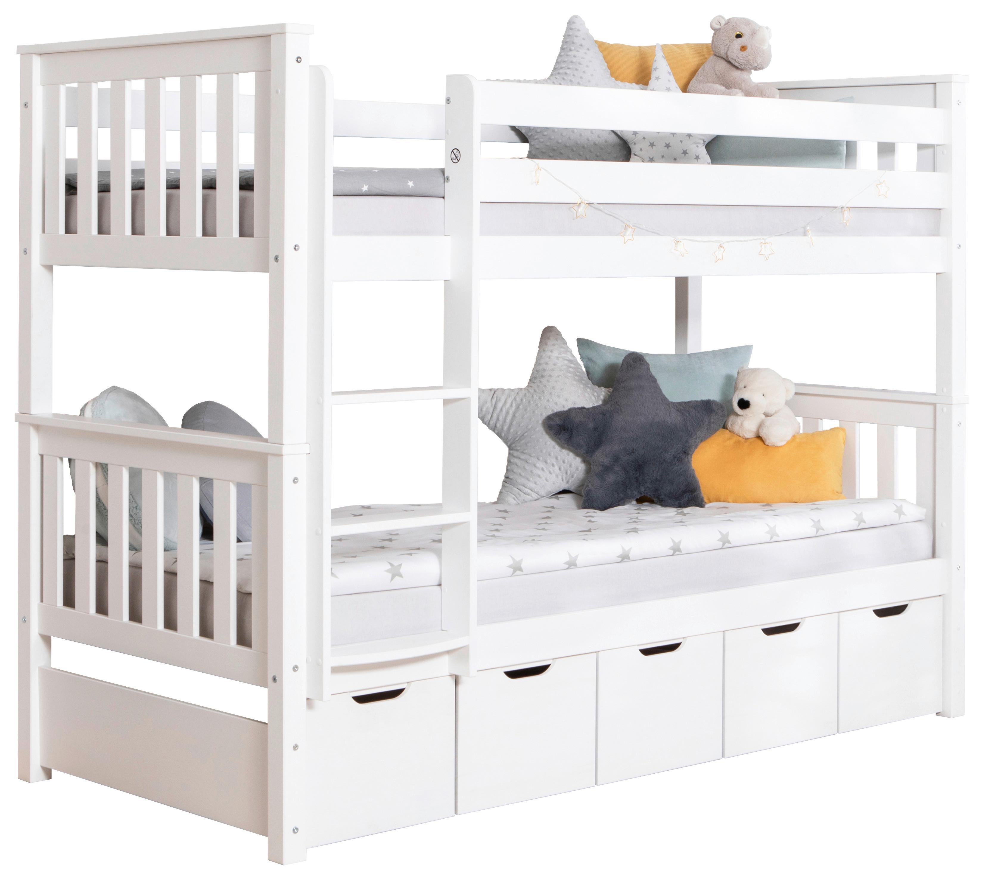 Etagenbett Sammy Weiß Kiefer Massiv 90 cm mit Stauraum