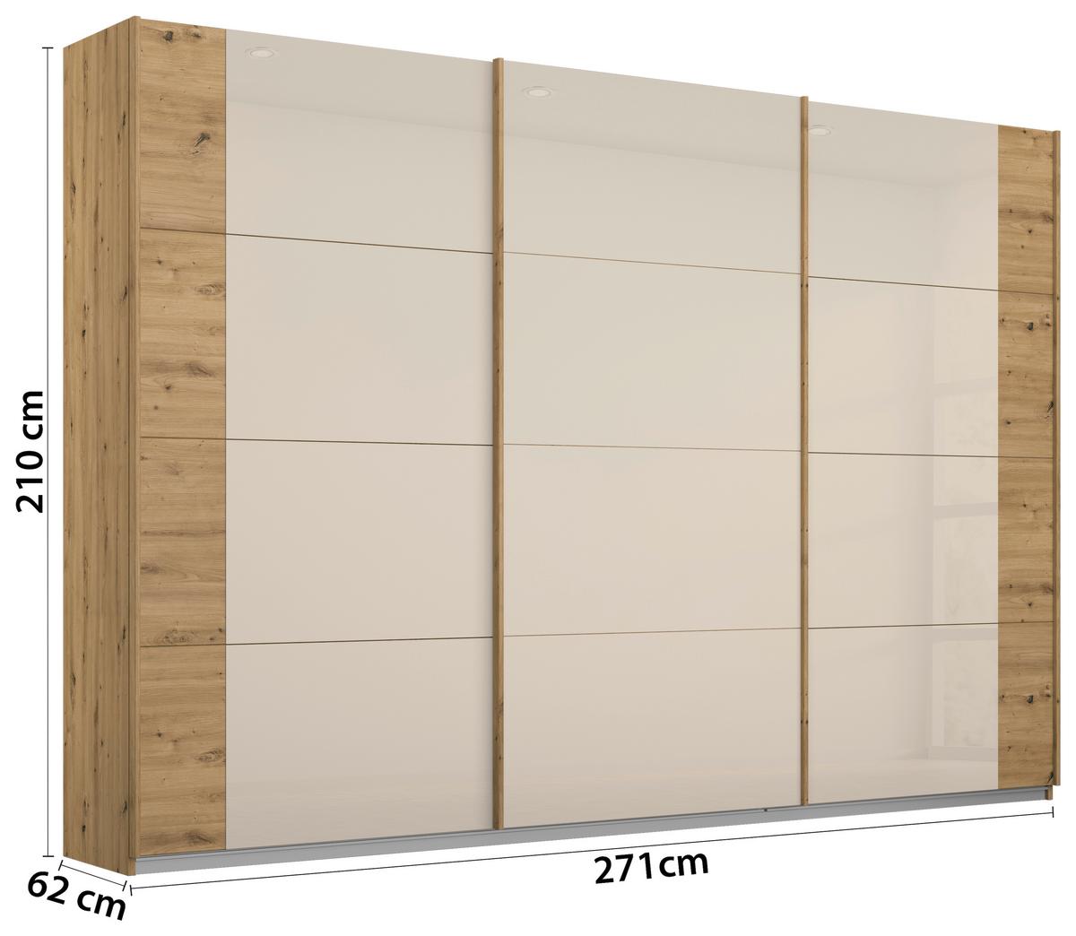 Schwebetürenschrank Artemis B: 271 Cm Champagner/eiche - Champagner/Eiche Artisan, MODERN, Glas/Holzwerkstoff (271/210/62cm) - Rauch Möbel