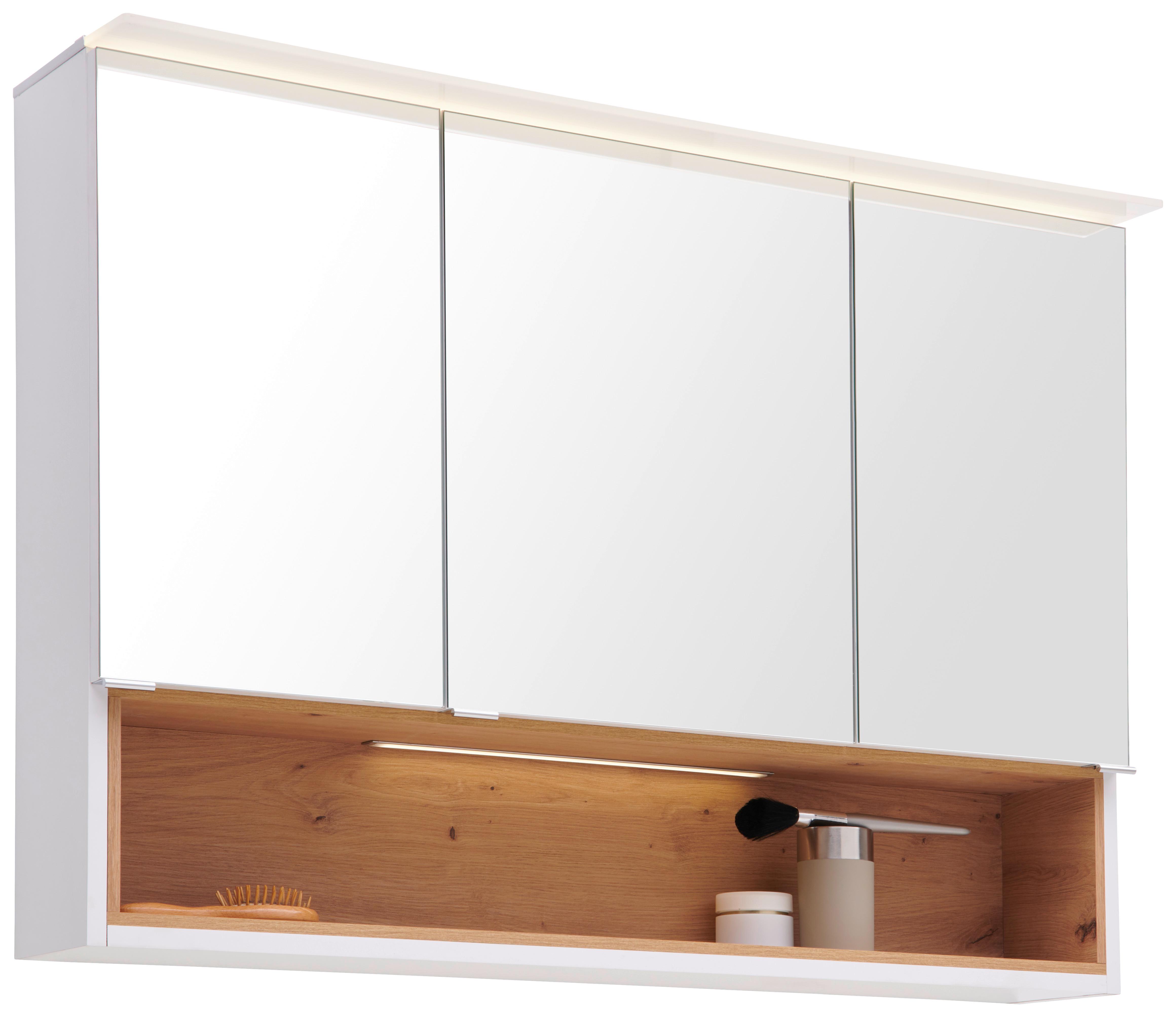 Spiegelschrank Mura mit Led 3-Türig BxHxT: 100x71x26 cm - Weiß, MODERN, Glas/Holzwerkstoff (100/71/26cm)
