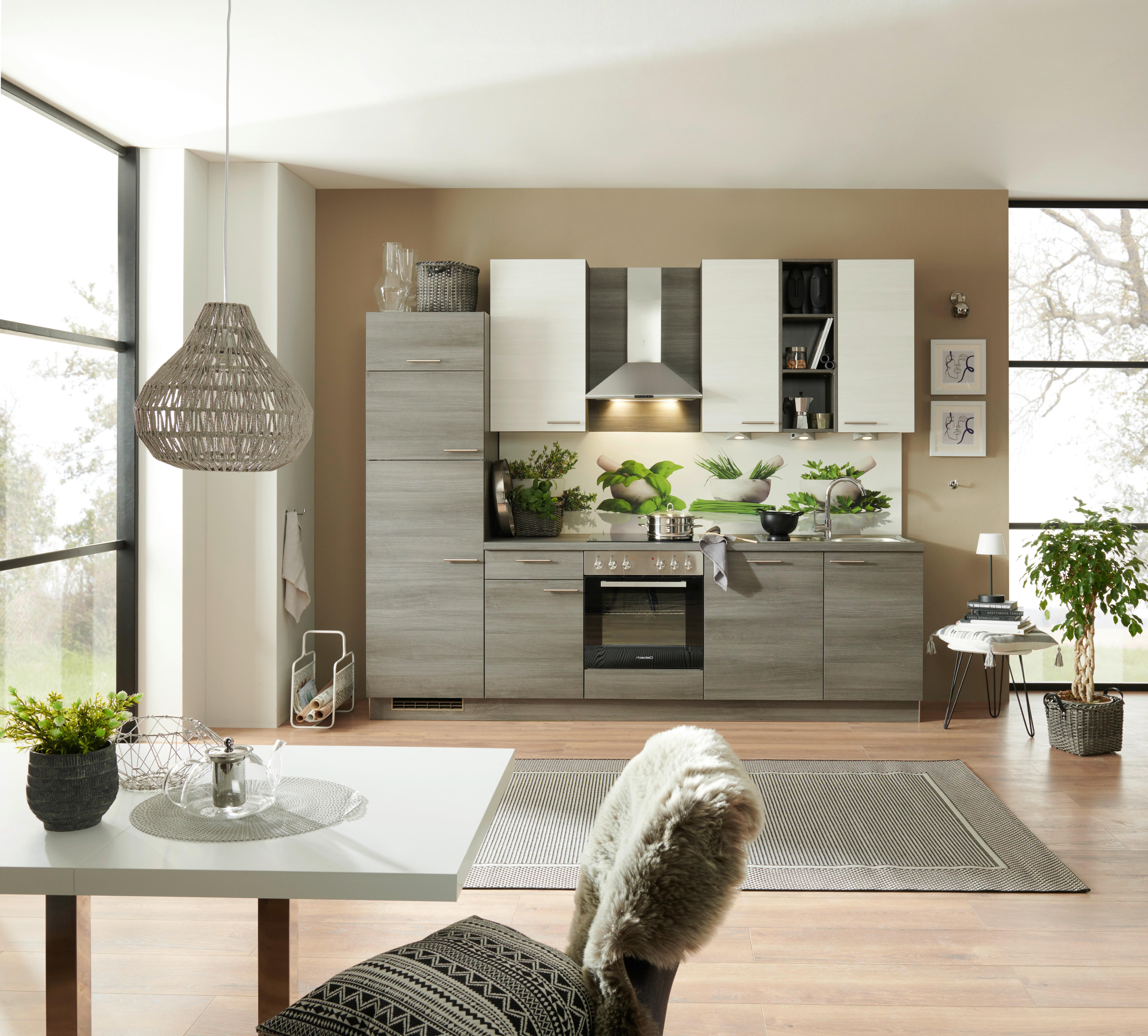 Küchenzeile Plan Mit Geräten B: 280 Cm Eiche Dekor/weiß - Trend, Holzwerkstoff (280cm) - Express
