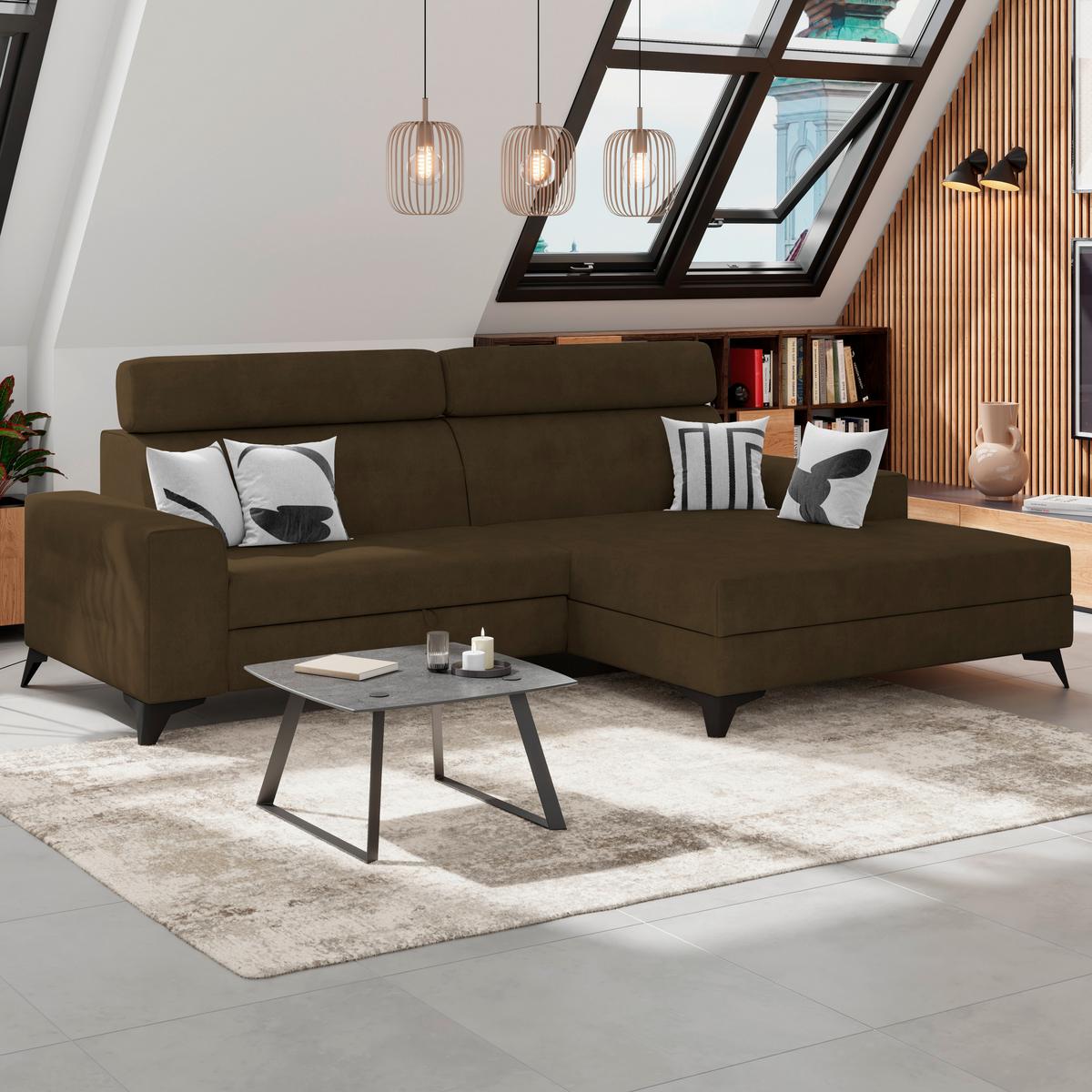 Wohnlandschaft Florida - Schwarz/Grün, MODERN, Holz/Holzwerkstoff (275/175cm)