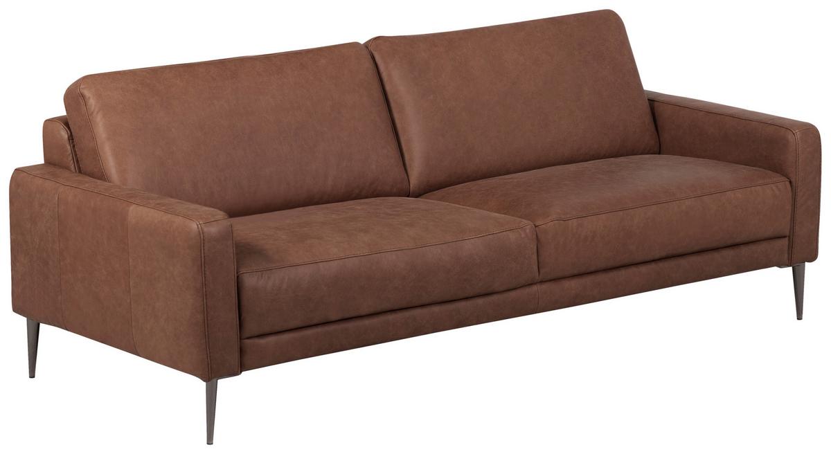3-Sitzer-Sofa Spring, Dunkelbraun B: 187 cm - Dunkelbraun/Schwarzchrom, Design, Leder (187/85/92cm) - Livetastic