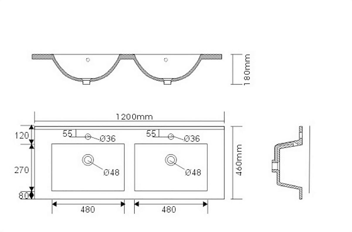 WASCHTISCHKOMBI Homeline, Weiß HG B: 120cm - Weiß Hochglanz/Weiß, Basics, Keramik/Holzwerkstoff (120cm) - MID.YOU