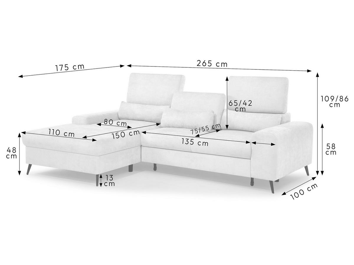 Rohová sedačka MONTANA, ľavá, krémová, polohovateľné opierky - čierna/krémová, Modern, kov/drevo (175/265cm) - Mömax