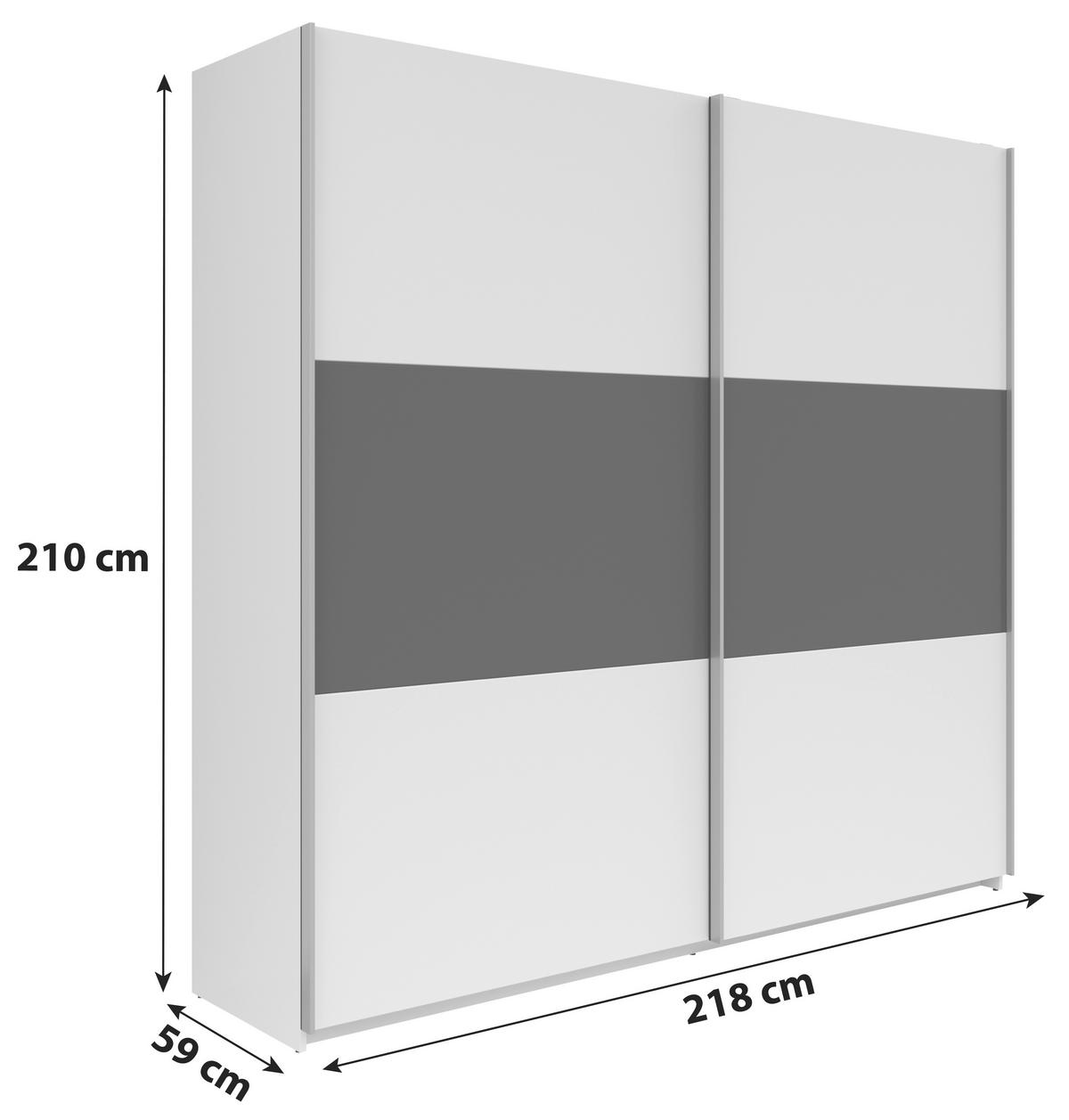 Schwebetürenschrank 218 Cm Saturn Weiß Dekor - Eichefarben/Weiß, KONVENTIONELL, Holzwerkstoff (218/210/59cm)