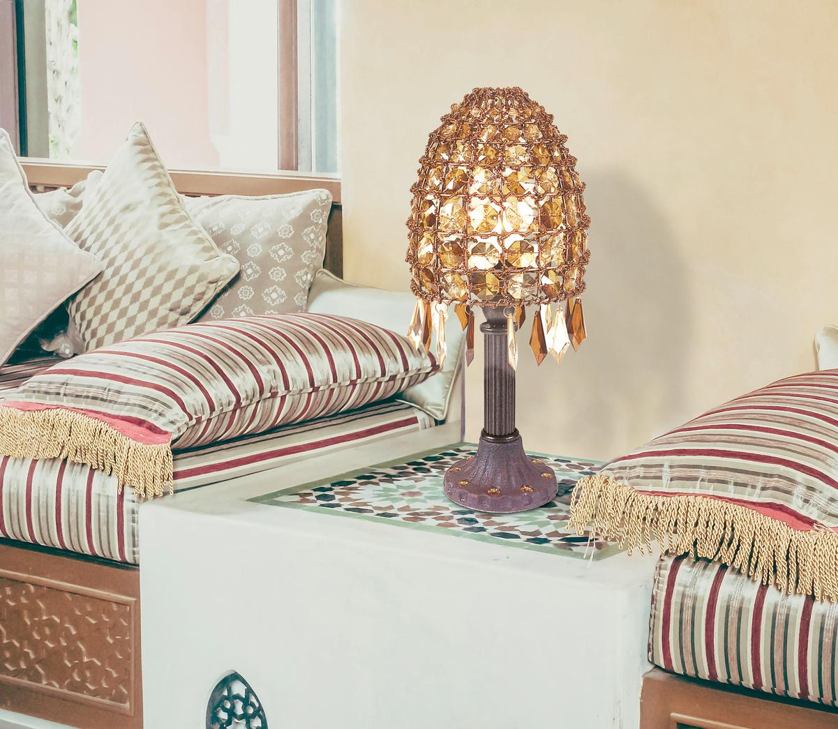 Tischlampe Bella Grau mit Acrylsteinen - Braun/Grau, LIFESTYLE, Kunststoff/Metall (15/35cm) - Näve