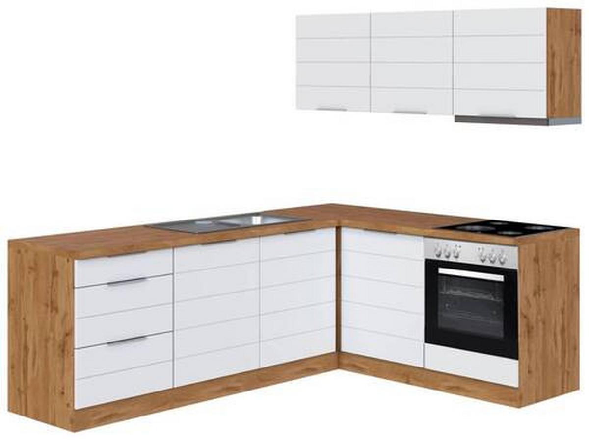 Eckküche Florenz mit Geräte 240x180 cm Weiß/Eiche Dekor - Eiche Wotan/Weiß, Design, Holzwerkstoff (240/180cm) - Held