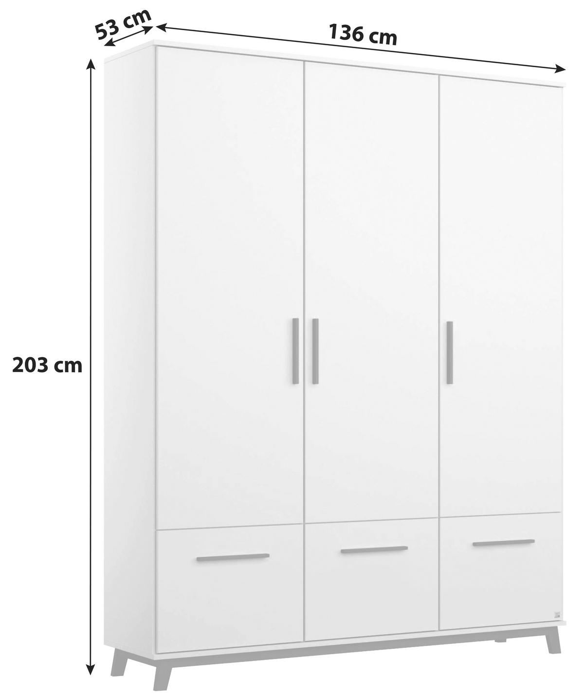 Drehtürenschrank 136 Cm Carlsson Weiß - Weiß, Basics, Holzwerkstoff (136/203/53cm) - Rauch Möbel
