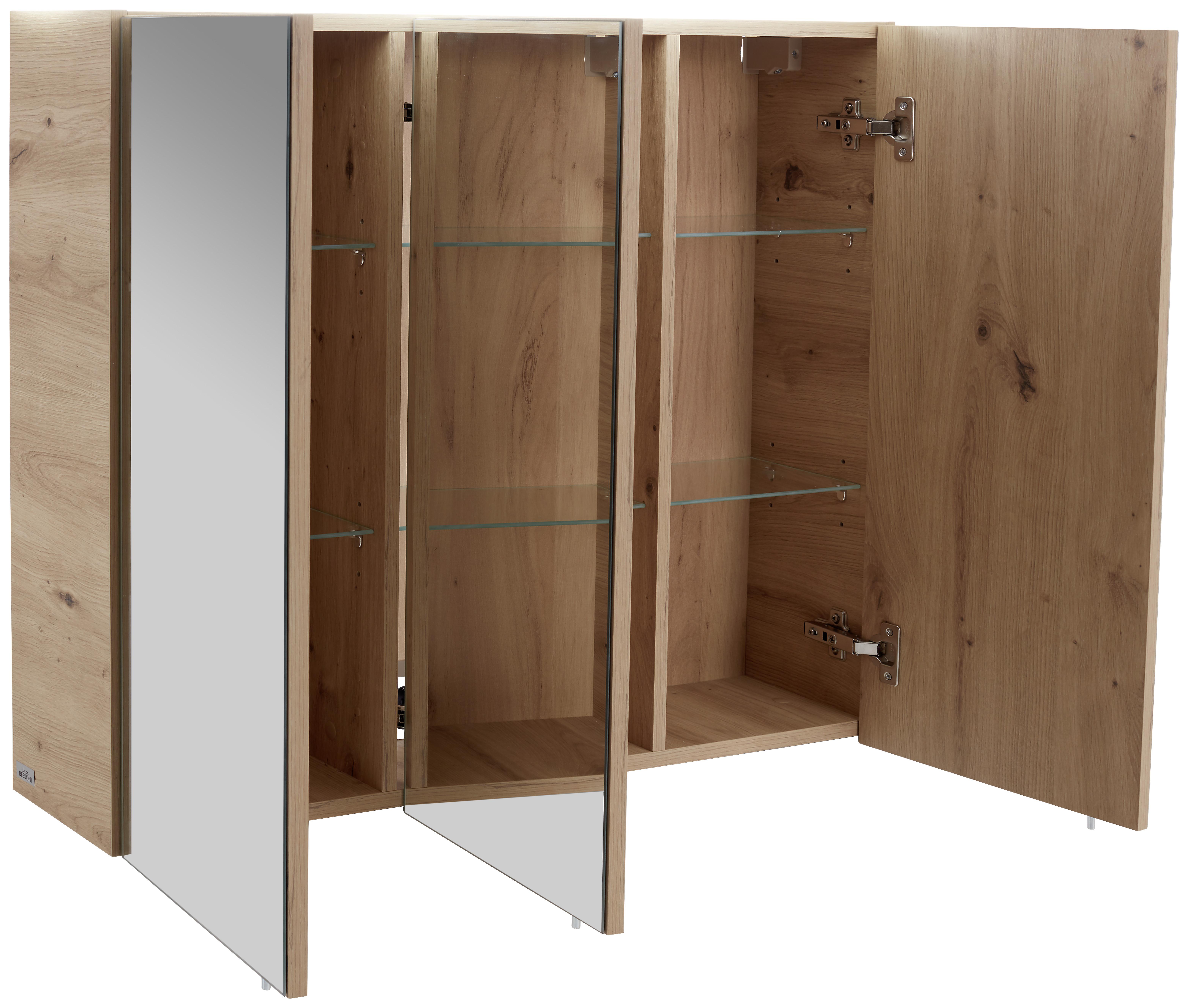Spiegelschrank Avensis Mit Led 3-Türig BxHxT: 75x73x20,5 cm - Klar/Eichefarben, MODERN, Glas/Holzwerkstoff (75/73/20,5cm) - Luca Bessoni