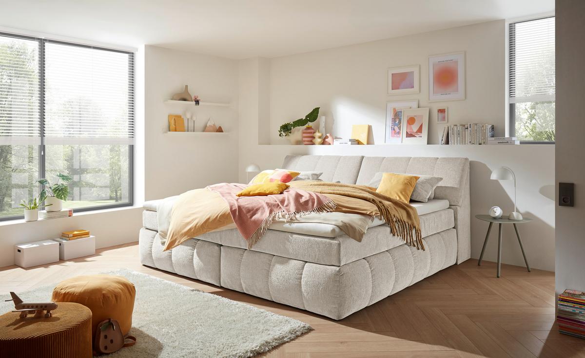 Boxspringbett Elkford 6 Mit Topper & Bettkasten 240x200 - Creme, MODERN, Holzwerkstoff/Textil (240/200cm) - MID.YOU