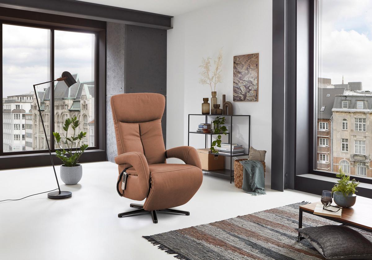 Fernsehsessel mit Armlehnen Matrixx-Style Stoffbezug Braun - Cognac/Beige, MODERN, Textil (67/108/80cm) - James Wood