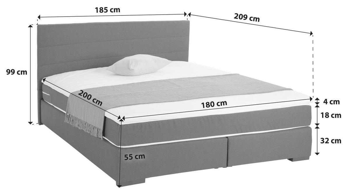 Boxspringbett mit Topper 180x200 cm Mammut,silberfarben - Silberfarben/Schwarz, KONVENTIONELL, Holz/Holzwerkstoff (180/200cm) - MID.YOU