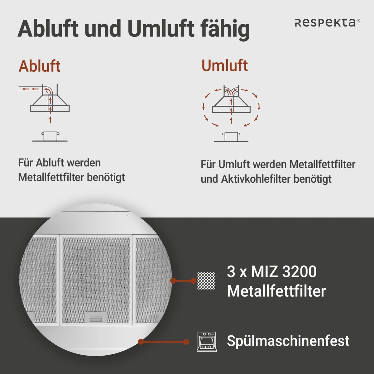 DUNSTABZUGSHAUBE Edelstahlfarben B: 89,5cm - Edelstahlfarben, Trend, Glas/Metall (89,5/65/60cm) - Respekta
