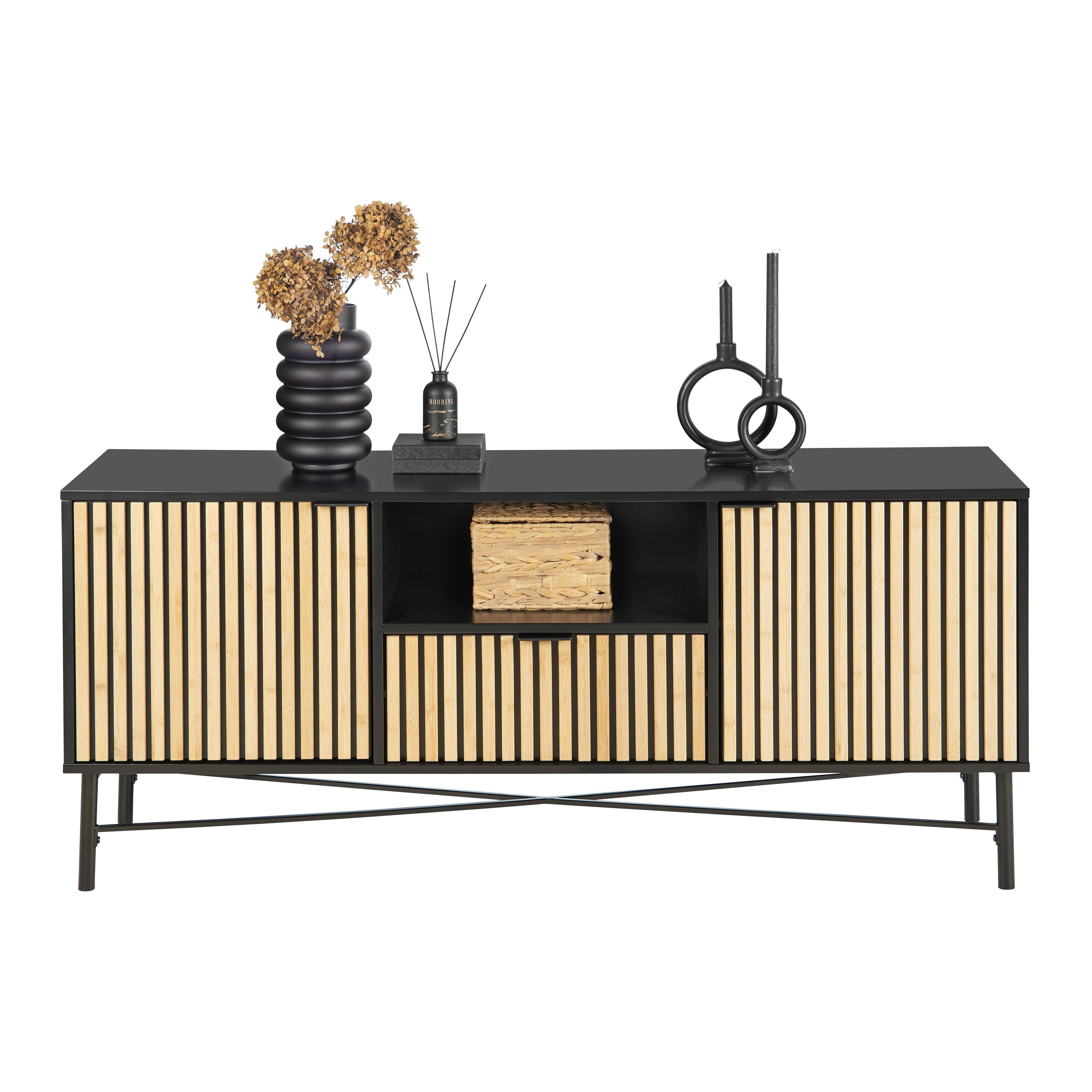 TV komoda MADRID - čierna/prírodná farba, Modern, kov/drevo (143/60/40cm) - Mömax