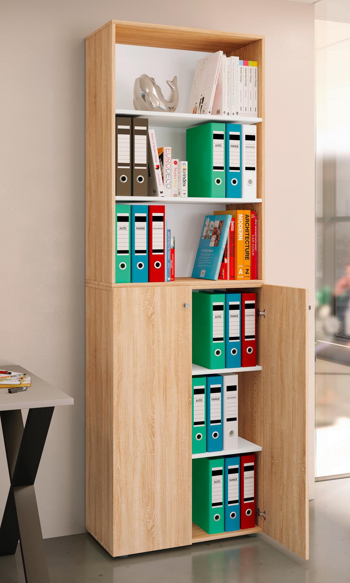 Aktenschrank Lona Eiche Dekor B: 70 cm - Weiß/Sonoma Eiche, Design, Holzwerkstoff (70/220/39cm) - MID.YOU