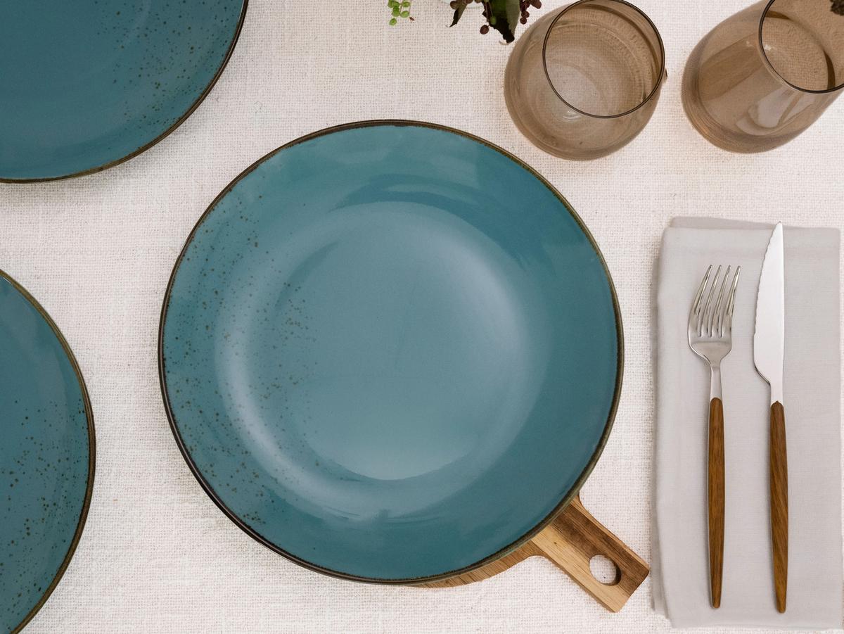 SADA MĚLKÝCH TALÍŘŮ NATURE COLLECTION - tyrkysová, Trend, keramika (27cm) - Creatable