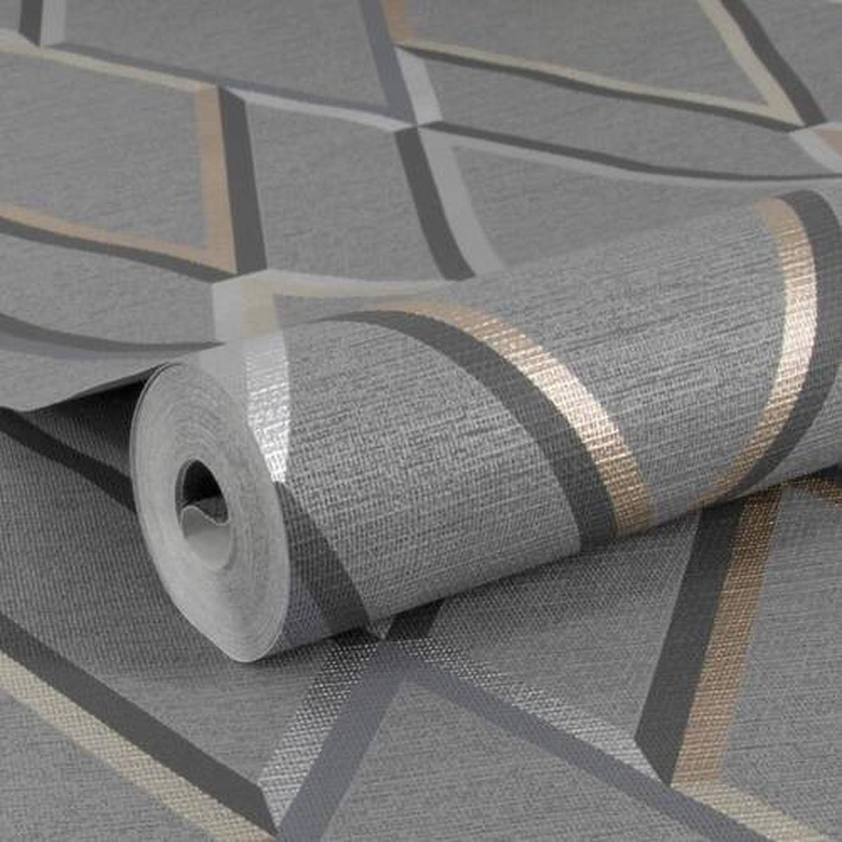 Vliestapete Metallisch Geometrisch - Grau, Basics, Papier/Kunststoff (52/1005cm)