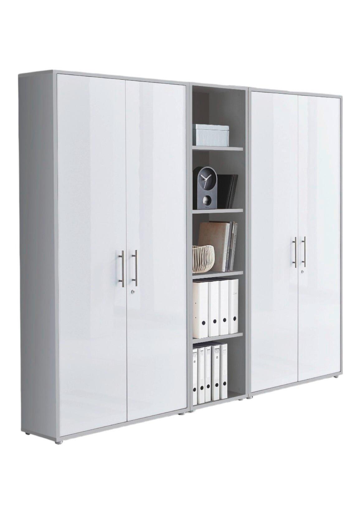 Office Edition B: 212,9 cm Grau/Weiß - Weiß Hochglanz/Grau, MODERN, Holzwerkstoff (212,9/185,6/33cm) - MID.YOU