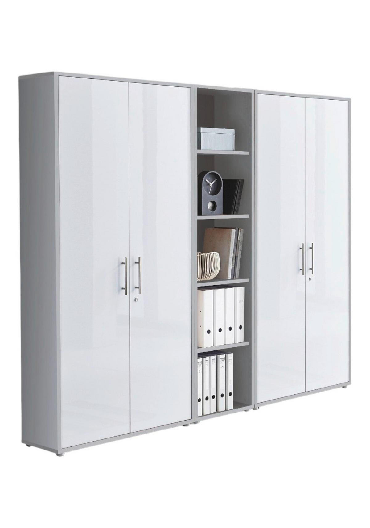 Office Edition B: 212,9 cm Grau/Weiß - Weiß Hochglanz/Grau, MODERN, Holzwerkstoff (212,9/185,6/33cm) - MID.YOU