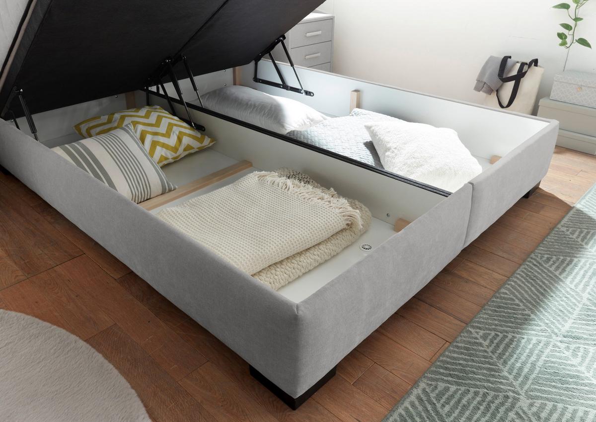 Boxbett Nagol B - Hellgrau/Schwarz, MODERN, Holzwerkstoff/Textil (160/200cm) - MID.YOU
