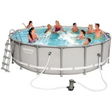 Stahlrahmenpool Set Power Steel Frame Ø 488 X H 122 cm - Grau, Kunststoff/Metall (488/122cm) - Bestway