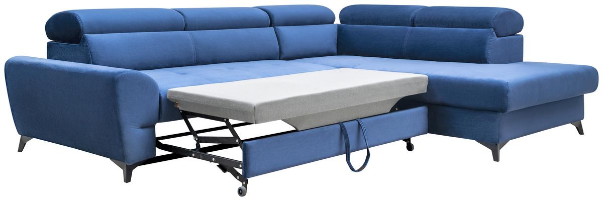 Ecksofa Mit Bettkasten Swan + Bettfunktion Blau Velours - Blau/Schwarz, MODERN, Textil (272/212cm) - MID.YOU