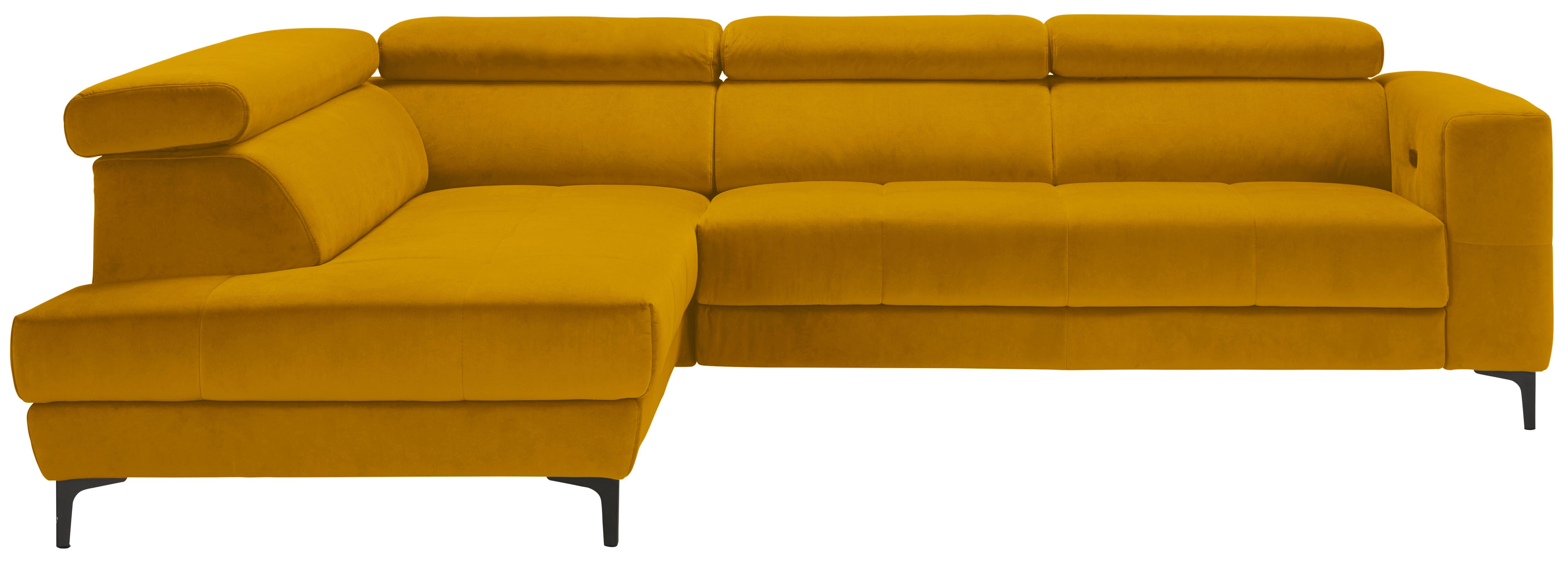Rohová sedačka EMMA, levá, žlutá,op.hl.,USB,el.výsuv - černá/žlutá, Moderní, textil (210/301cm) - Premium Living