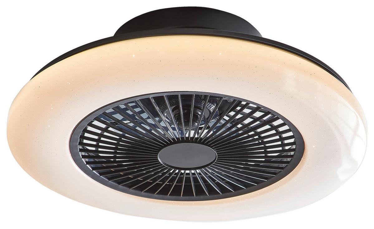 Deckenventilator Opal/schwarz Led-Leuchte Fernbedienung - Opal/Schwarz, Basics, Kunststoff/Metall (52,5/17,5cm) - Globo