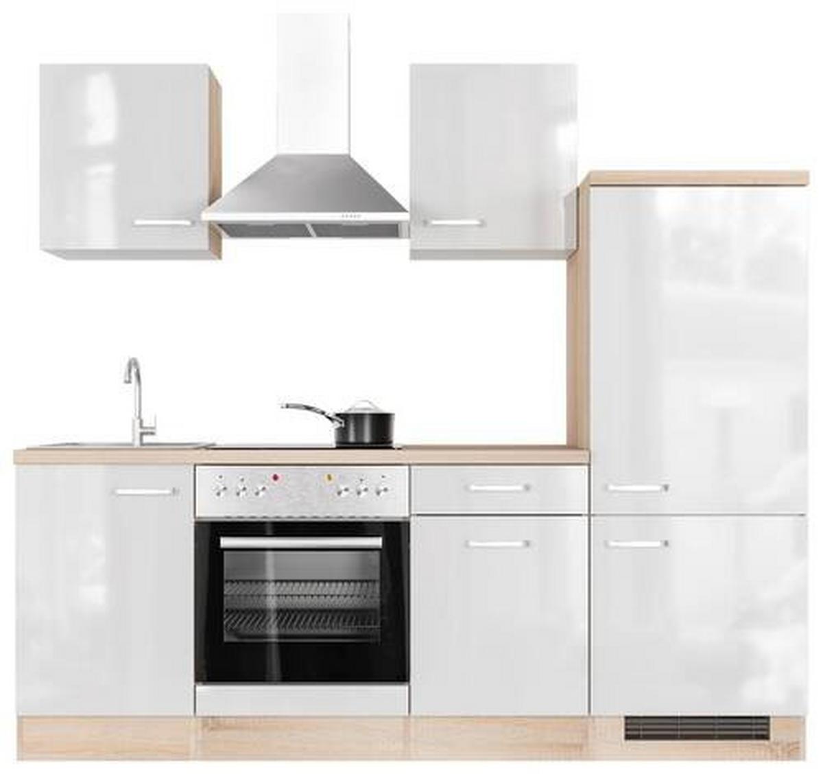 Küchenblock Valero Sonoma Eiche/Weiß B: 220 cm - Weiß Hochglanz/Sonoma Eiche, MODERN, Holzwerkstoff (220cm) - FlexWell