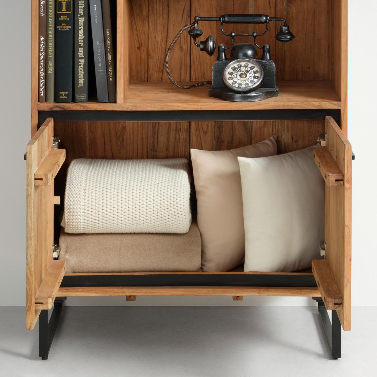 Regál SHIVA SHIVA - černá/barvy akácie, Moderní, kov/dřevo (88/195/40cm)