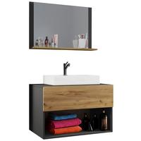 Badmöbel-Set 3-Tlg. Lendas B: 80 cm Anthrazit/Eiche Dekor - Honigeiche/Anthrazit, MODERN, Keramik/Holzwerkstoff (80cm) - MID.YOU