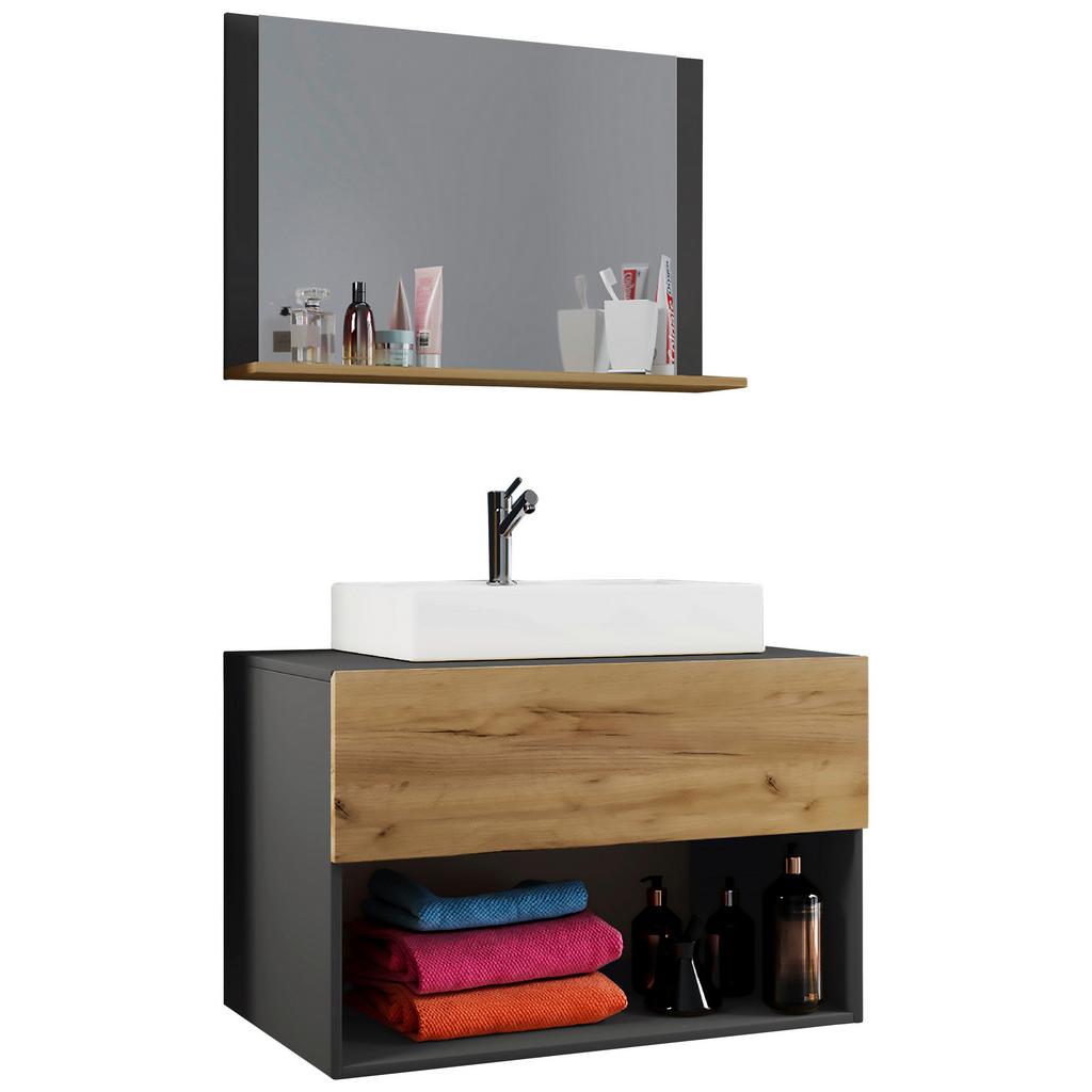 Badmöbel-Set 3--Teilig. Lendas B: 80 cm Anthrazit/Eiche Dekor