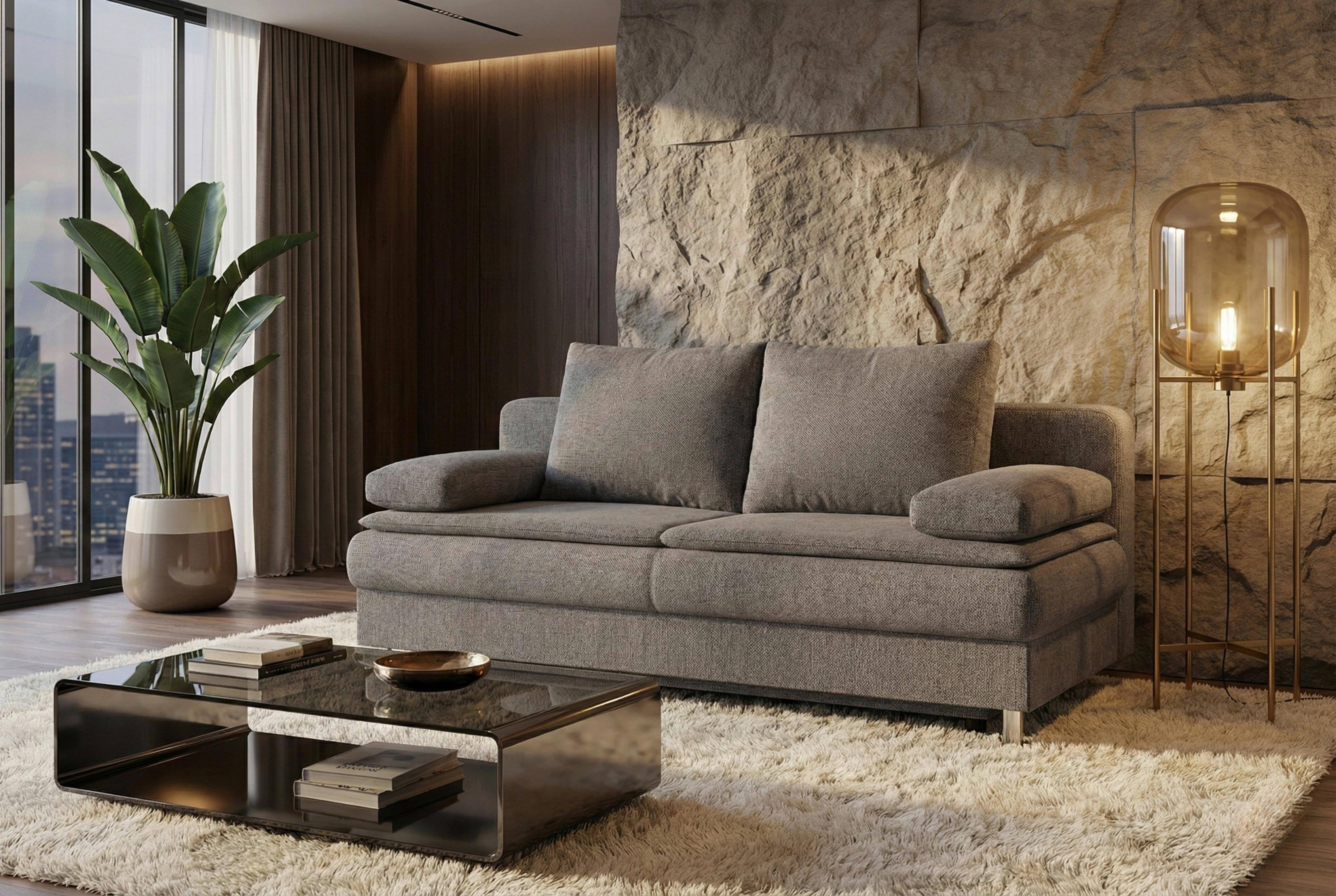 2-sitzer-sofa Mit Schlaffunktion Ken Graubraun - Chromfarben/Graubraun, Design, Textil (200/92/90cm) - P & B