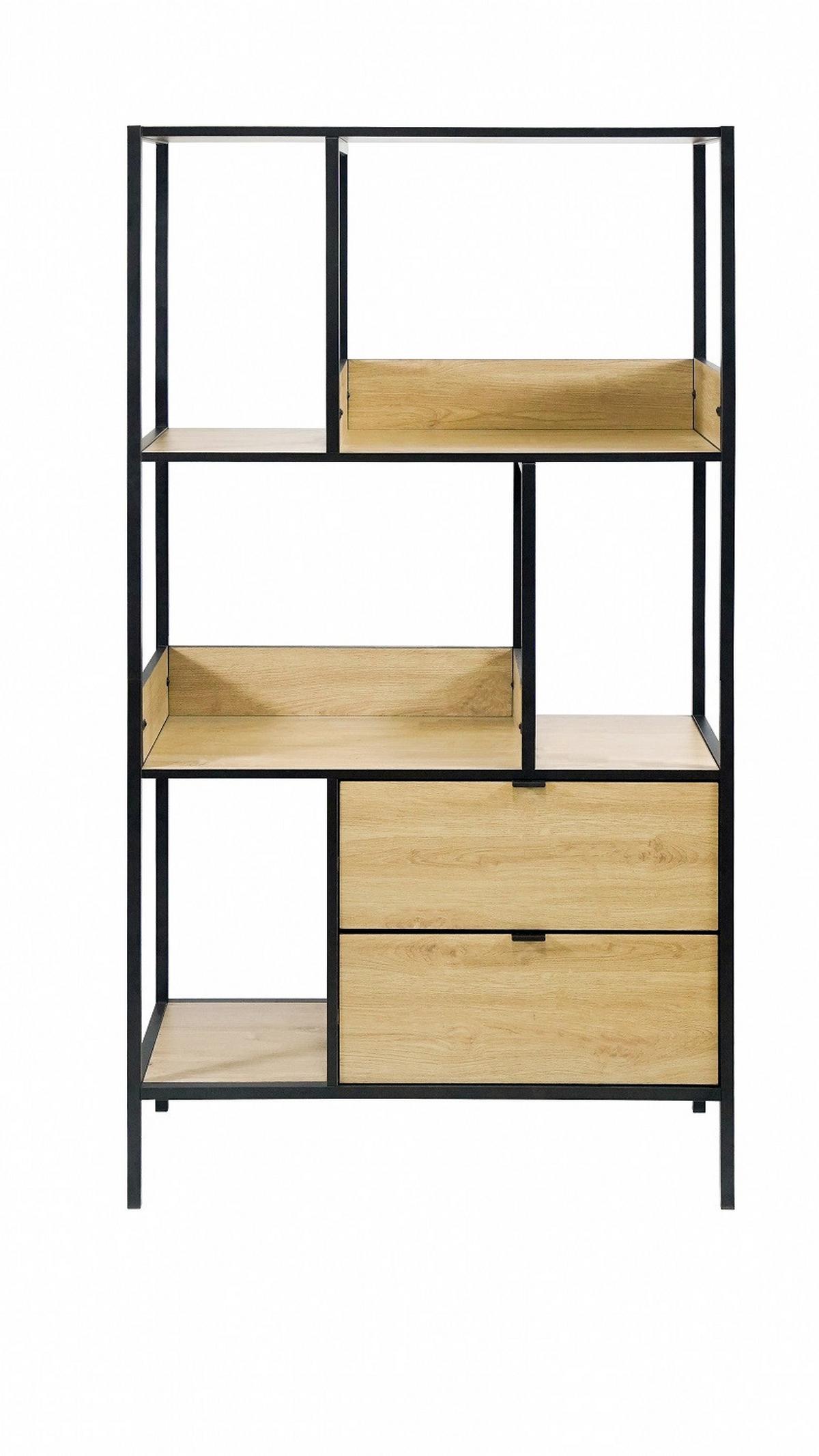 Regál QUEENS - čierna/prírodná farba, Modern, kov/kompozitné drevo (90/170/40cm) - Mömax