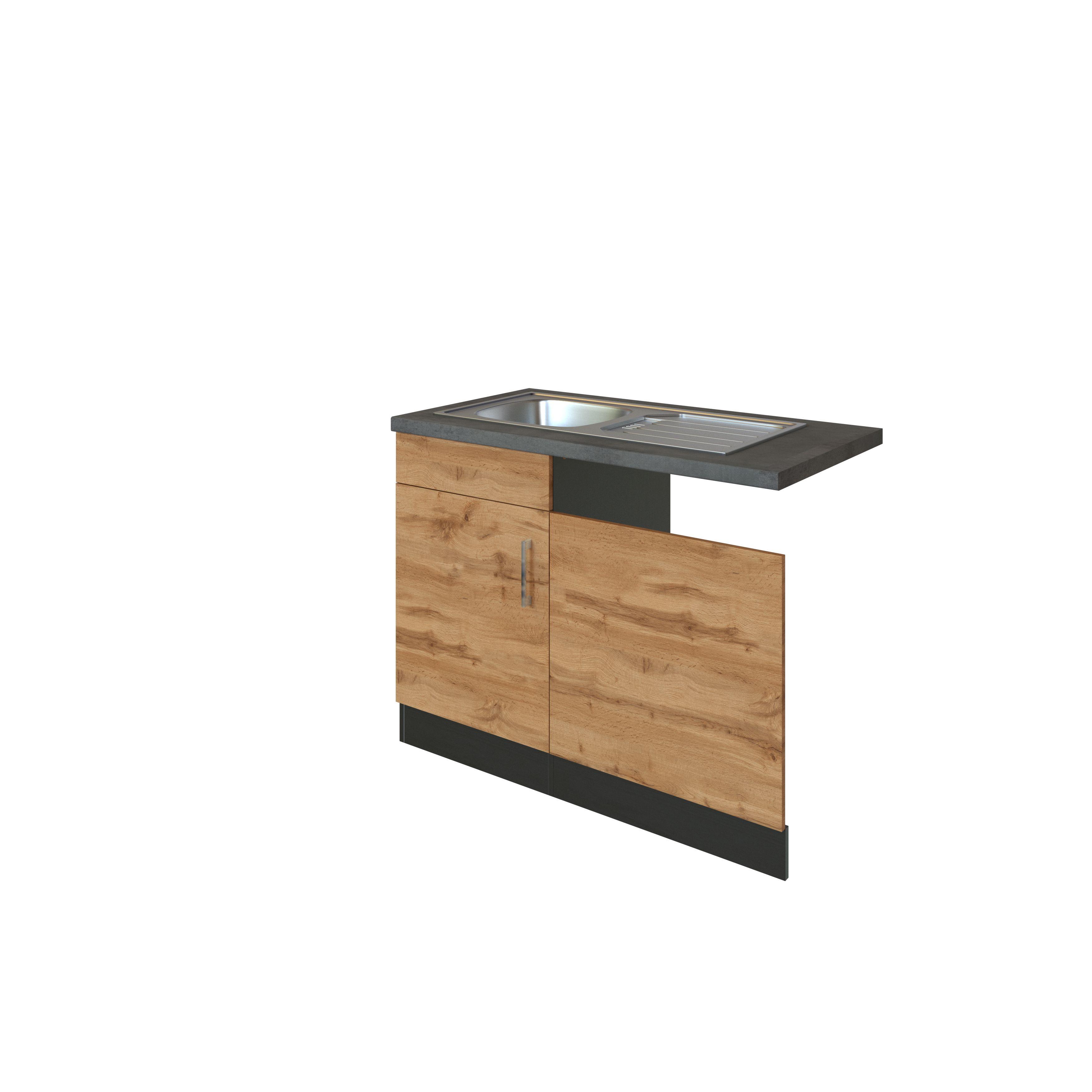Spülenschrank Mit Spüle B: 110cm Eiche Dekor/Grau - Eichefarben, MODERN, Holzwerkstoff (110/85/60cm) - Held