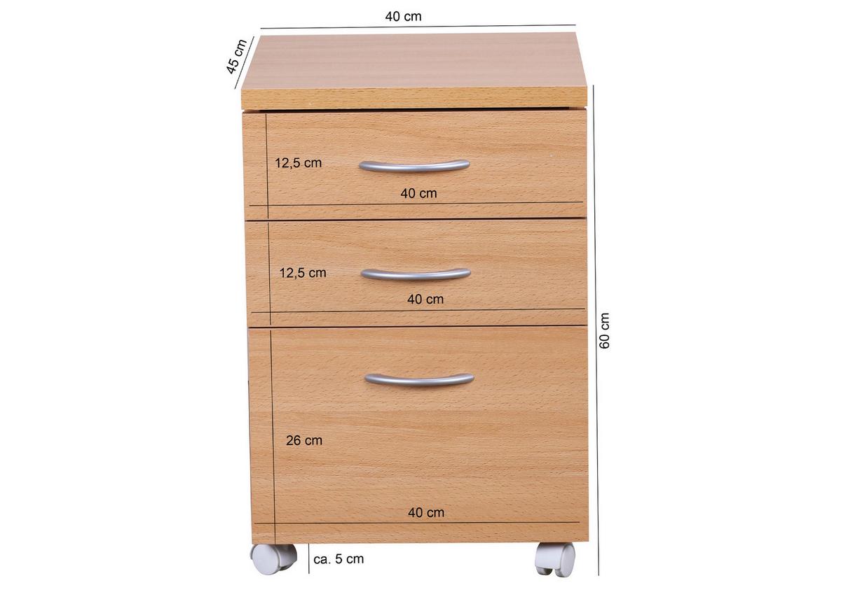 Rollcontainer Buche Dekor Kilialn BxHxT: 40x60x45 cm - Buchefarben, KONVENTIONELL, Holzwerkstoff/Kunststoff (40/60/45cm) - MID.YOU