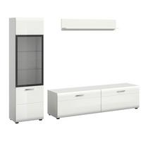 WOHNWAND Ice, Weis B: 220 cm - Weiß Hochglanz/Schwarz, Design, Glas/Holzwerkstoff (220/160/41cm) - Livetastic