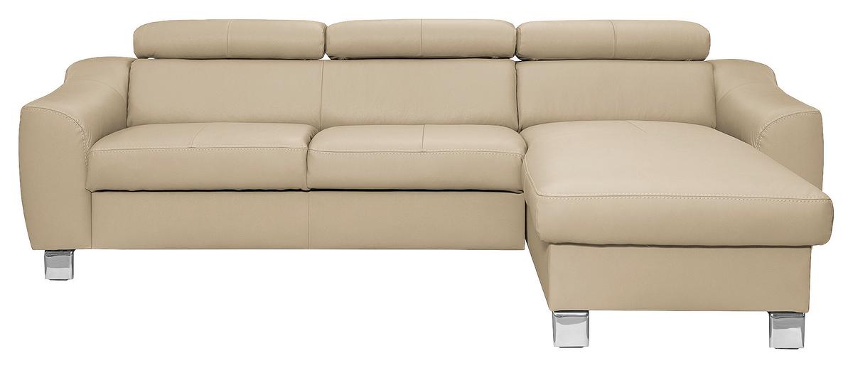 Ecksofa Aspen Lederlook Beige 242x176 Cm - Chromfarben/Beige, Design, Leder/Textil (242/176cm) - Livetastic