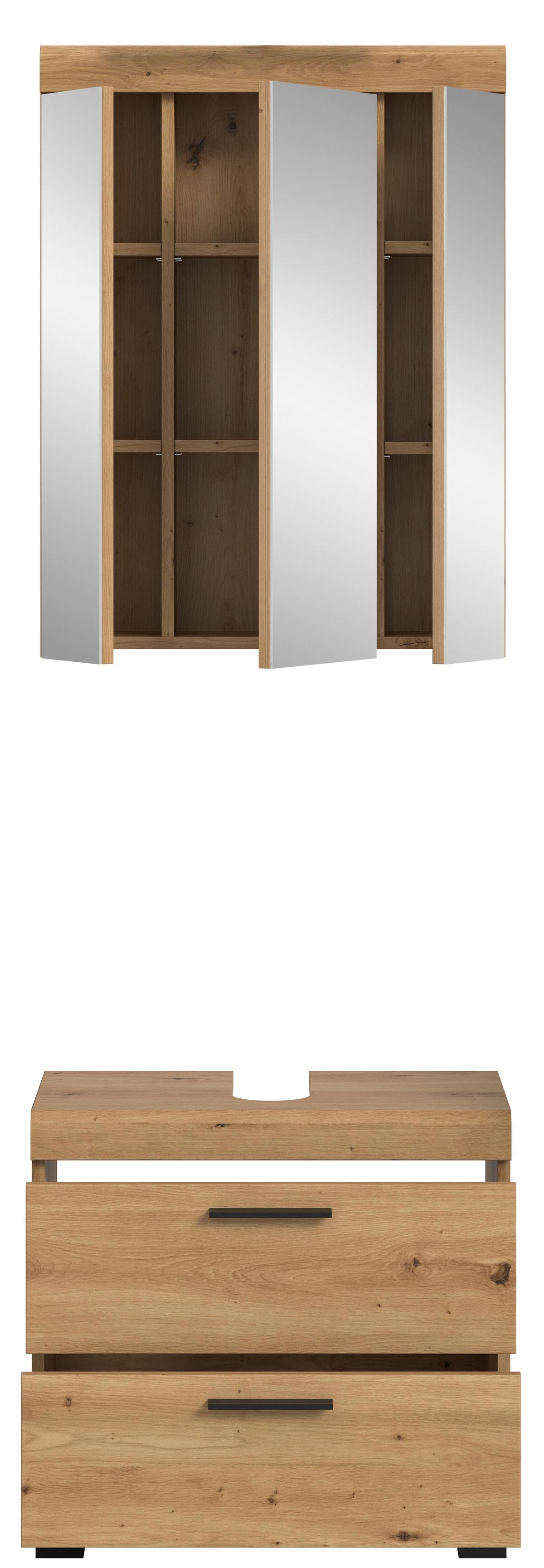 Badezimmer Scout Eiche Artisan Dekor B: 60cm - Schwarz/Eiche Artisan, Trend, Glas/Holzwerkstoff (60cm) - MID.YOU