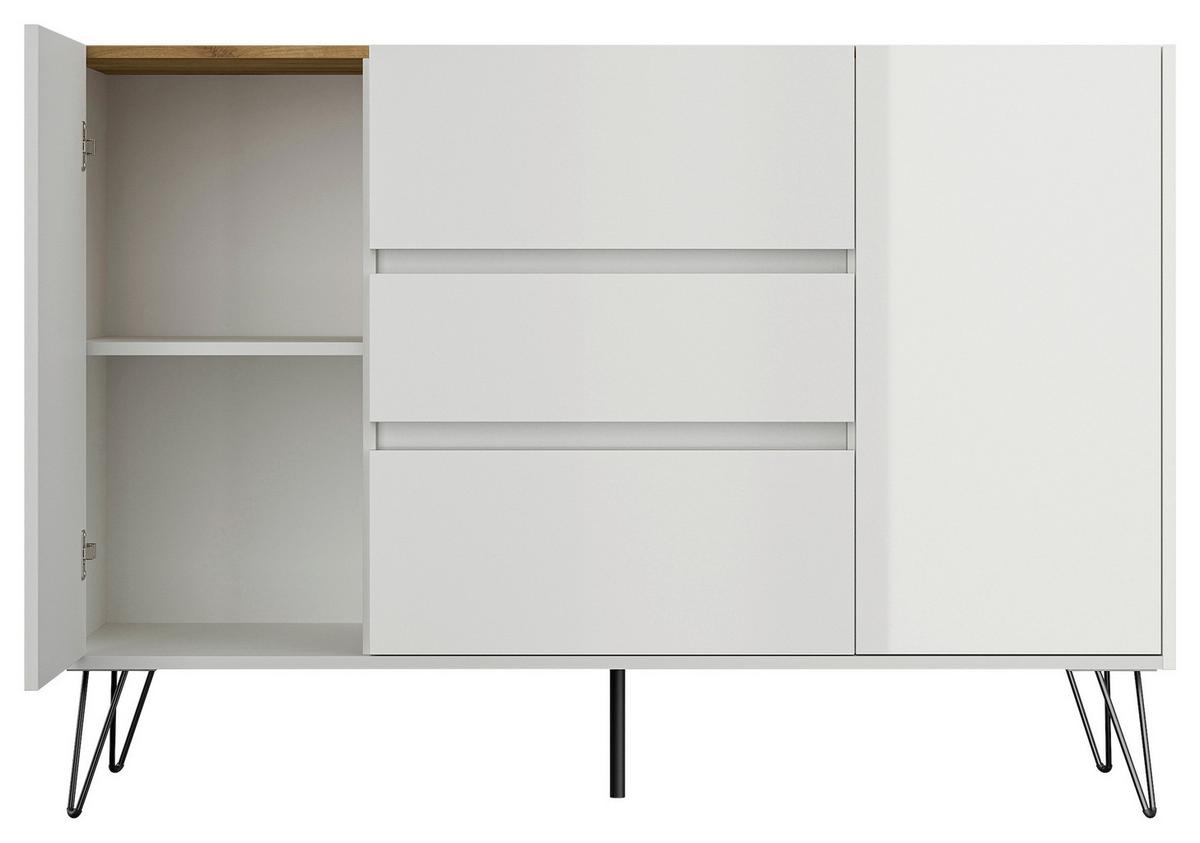 Sideboard Posseik Industrial Eichefarben/Weiß B: 140 cm - Weiß Hochglanz/Eichefarben, Design, Holzwerkstoff (140/93,6/42cm) - P & B