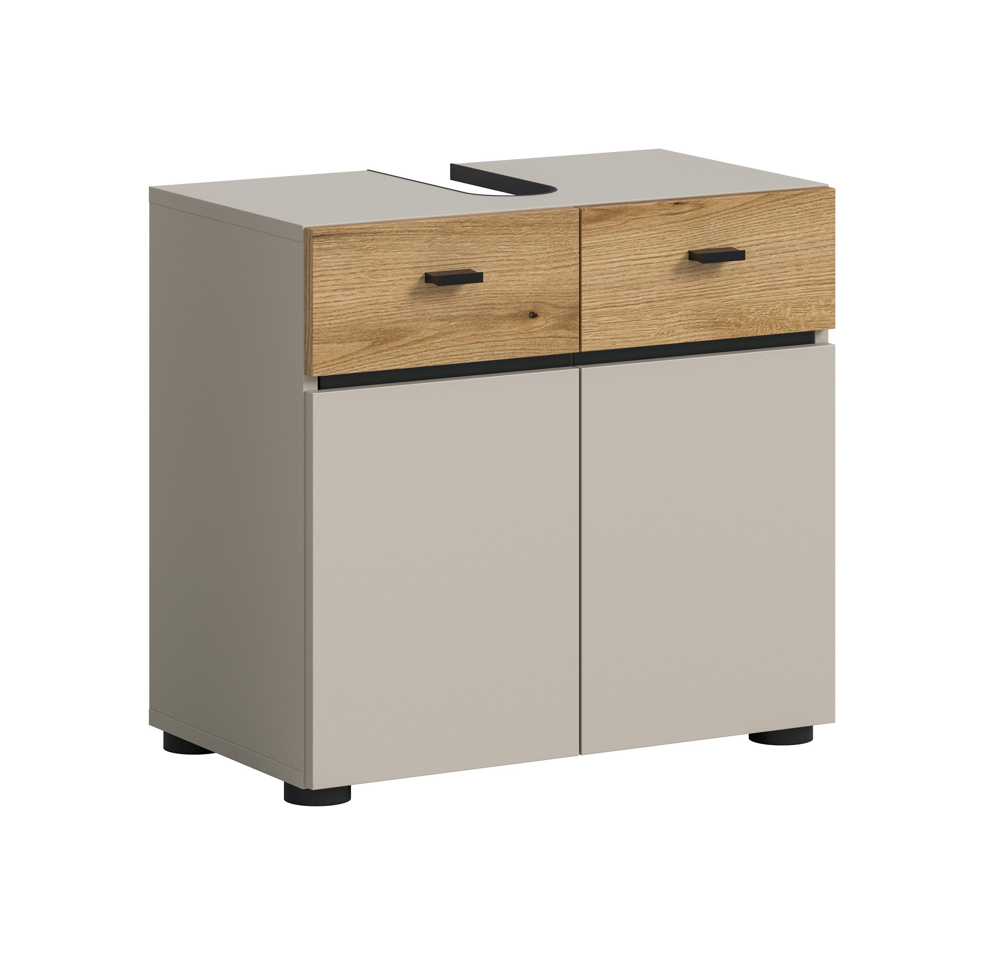 Waschbeckenunterschrank Aqua Eichefarben/Kaschmir B: 60cm