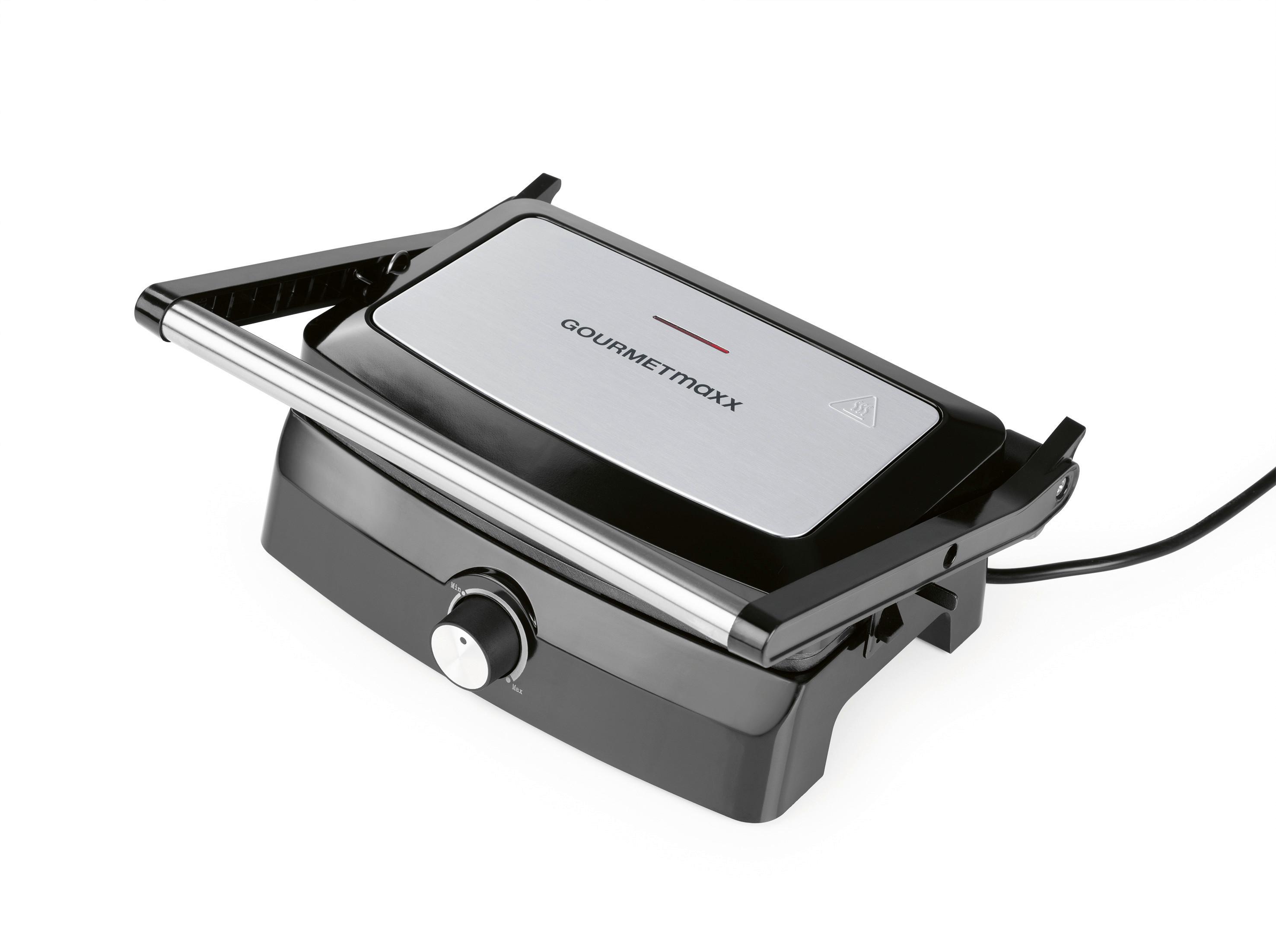 Kontaktgrill Gourmetmaxx - Edelstahlfarben/Schwarz, MODERN, Kunststoff/Metall (26,8/22,9/13cm)