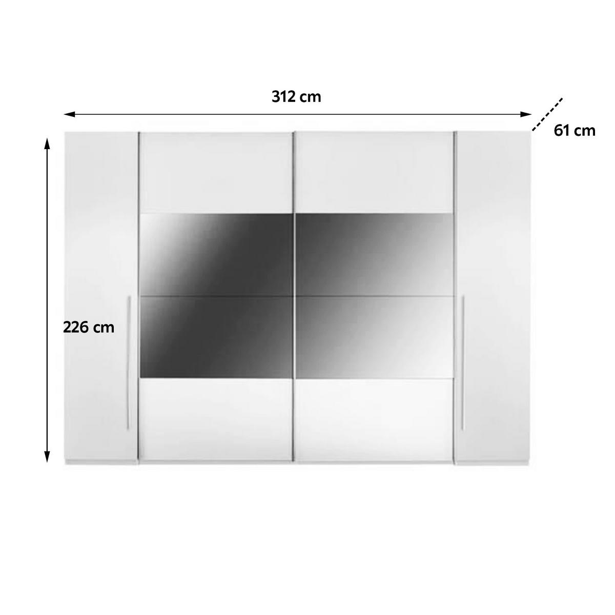 Tolóajtós Szekrény Mega 312/226 Cm - fehér, Modern, faalapú anyag (312/226/61cm) - MID.YOU