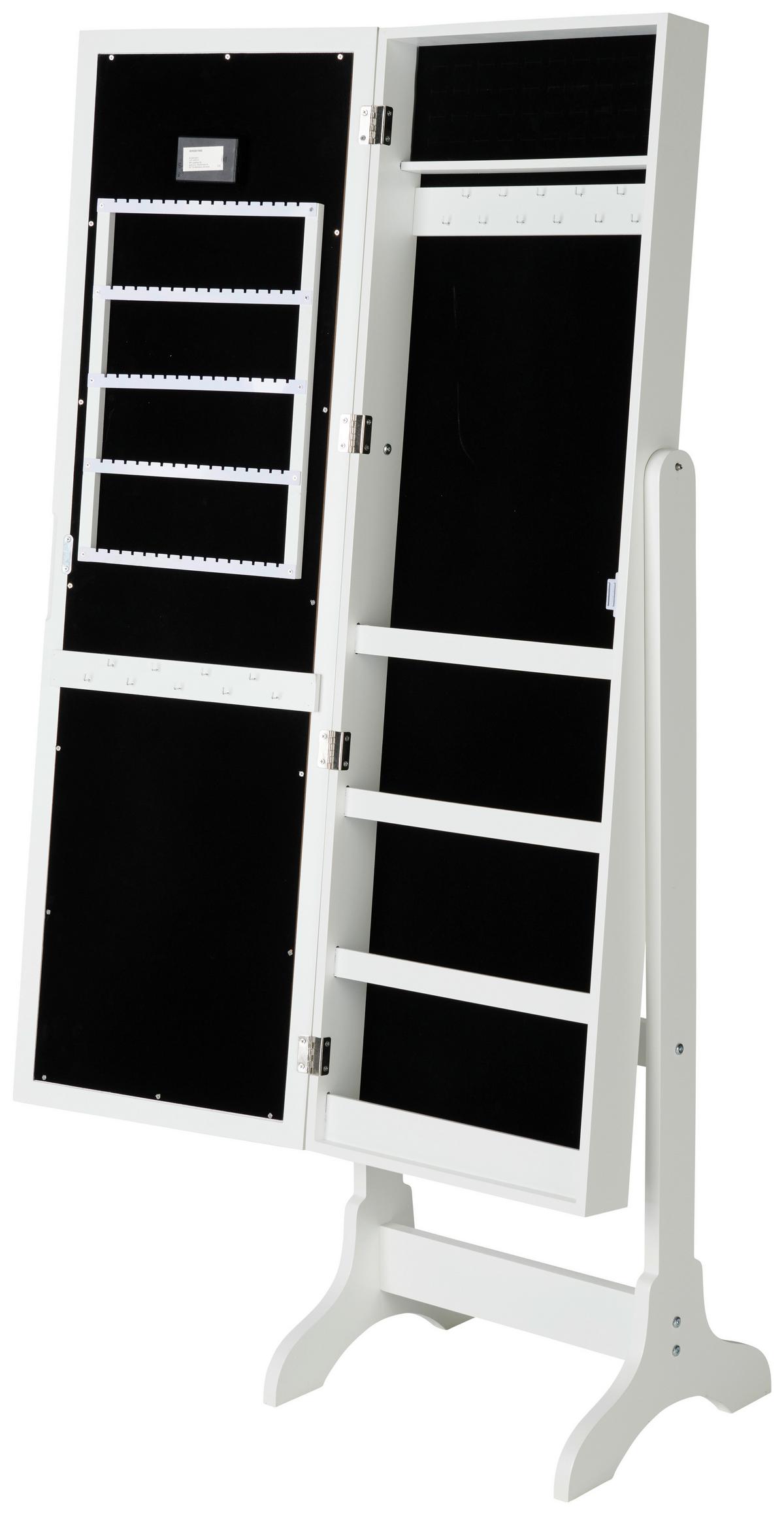 Schmuckschrank Miri Weiß H: 148 Cm Stehend, Spiegel + Led - Weiß, MODERN, Glas/Holzwerkstoff (41/148/37cm)