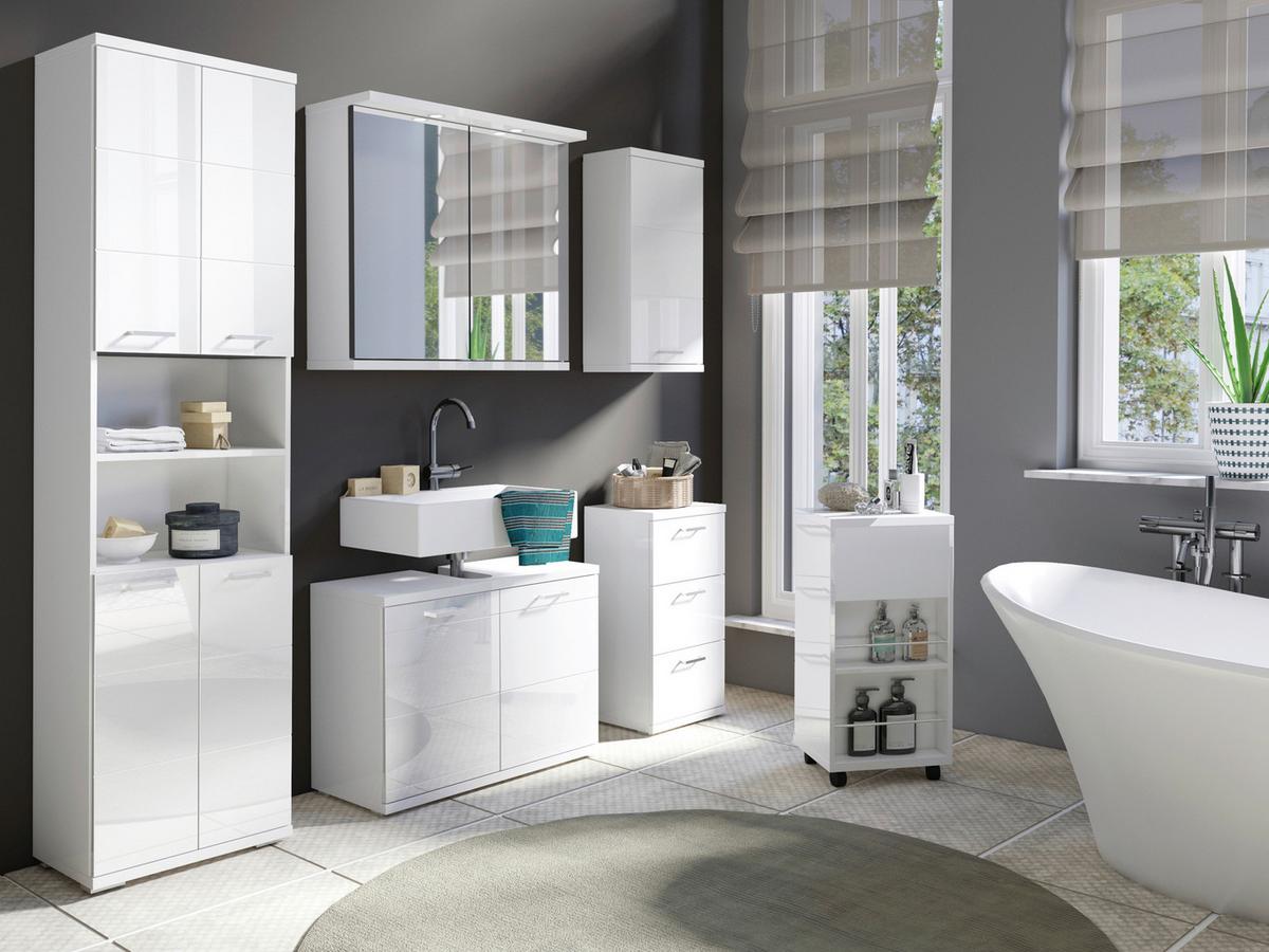 Hochschrank Nebraska06 B: 50cm Weiß - Chromfarben/Weiß Hochglanz, MODERN, Holzwerkstoff (50/192/31,5cm) - MID.YOU