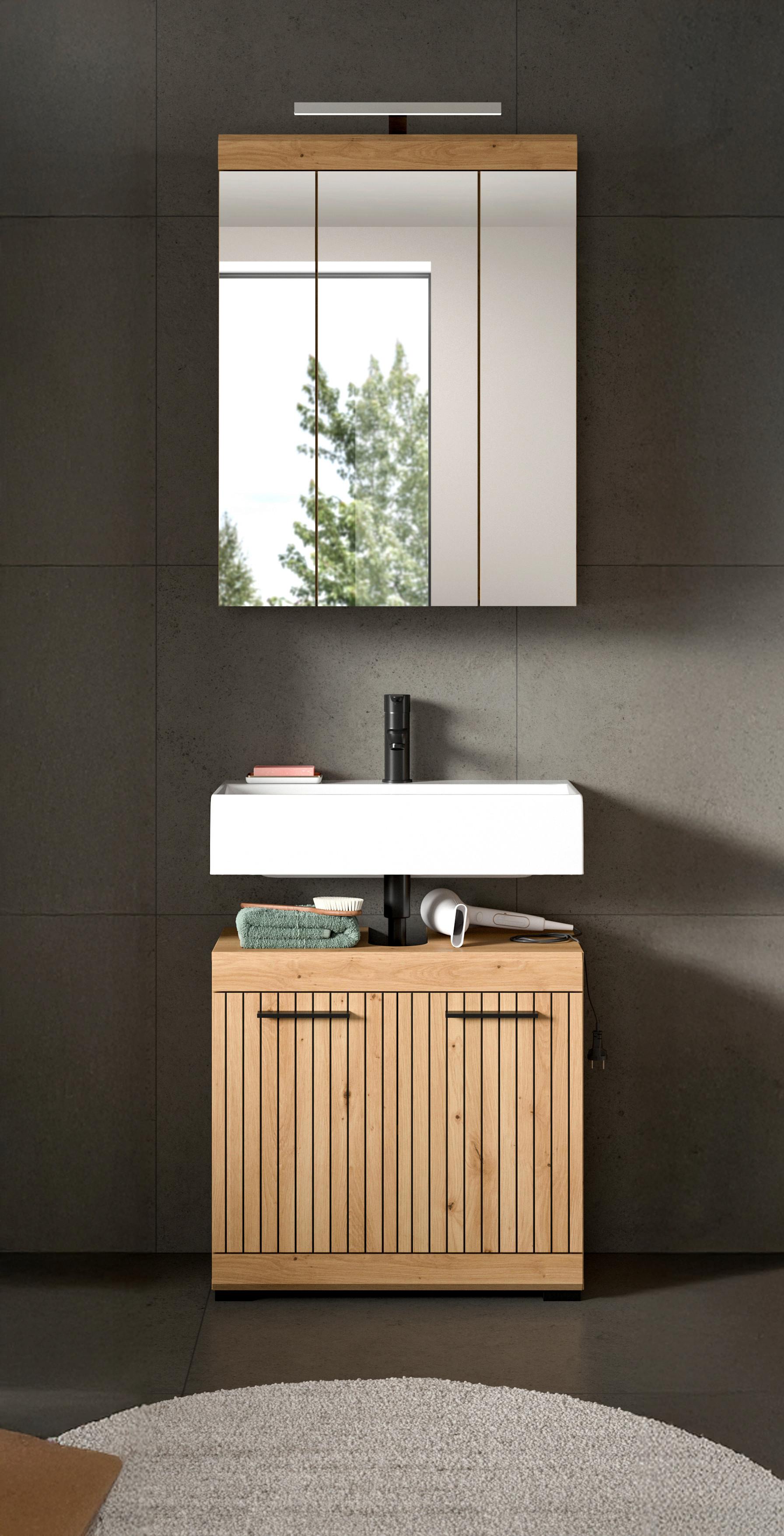 Badezimmer Scout Eiche Artisan Dekor B: 60cm - Schwarz/Eiche Artisan, Trend, Glas/Holzwerkstoff (60cm) - MID.YOU