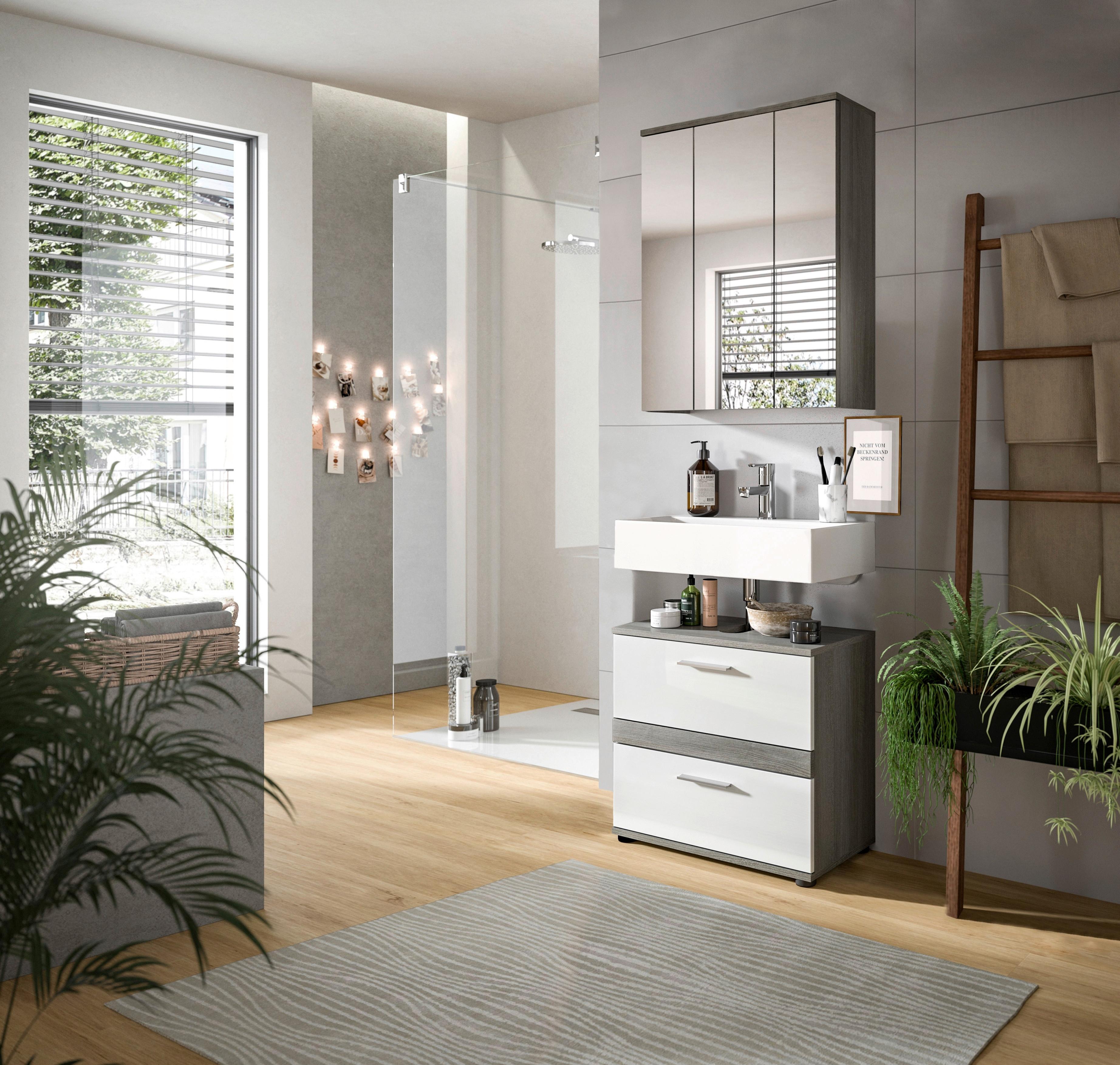 Badezimmer Blake Weiß Hg B: 60 cm - Weiß Hochglanz/Schwarz, MODERN, Glas/Holzwerkstoff (60cm) - MID.YOU