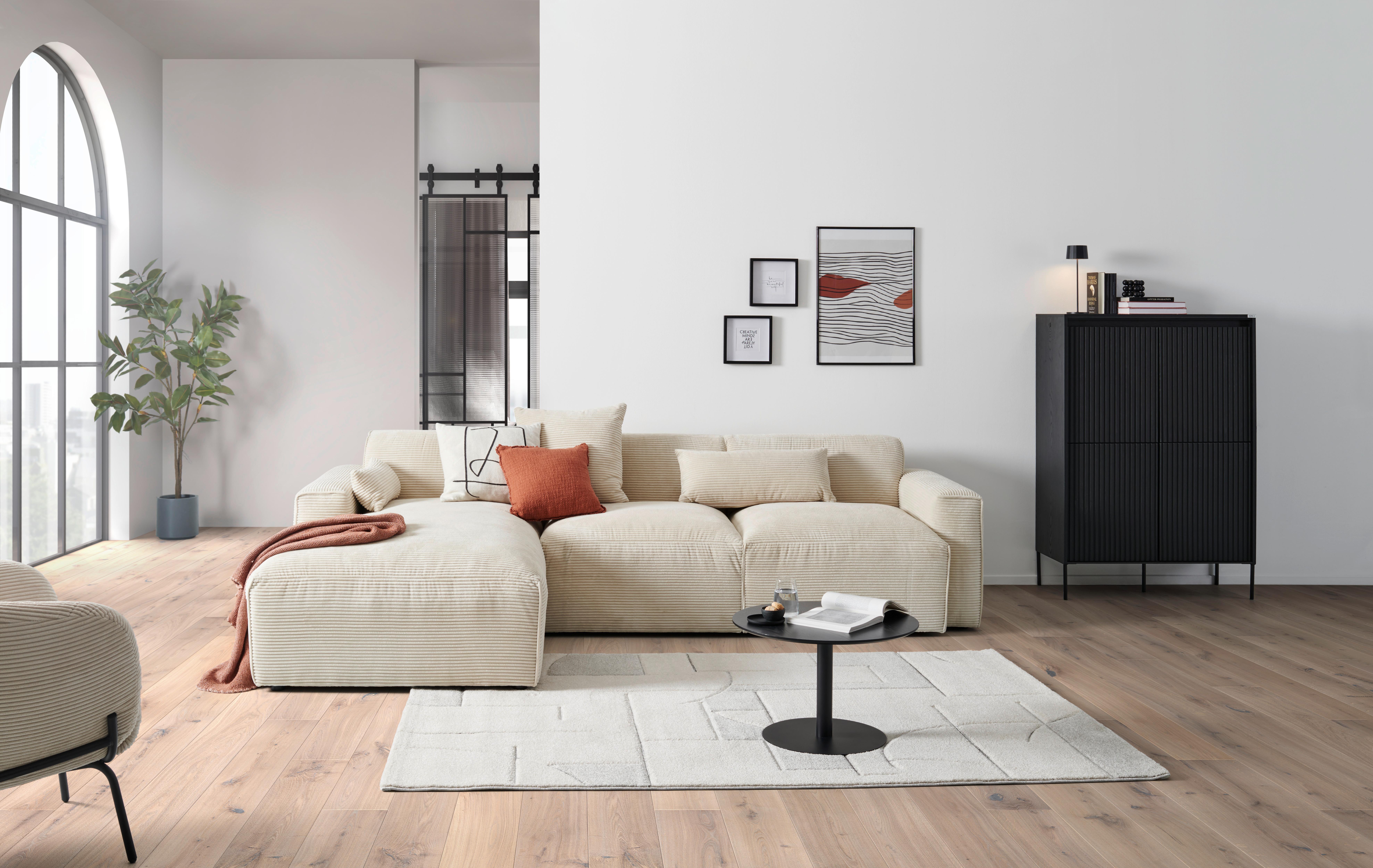 Ecksofa Pearl - Beige/Schwarz, Design, Textil (196/303cm) - Livetastic