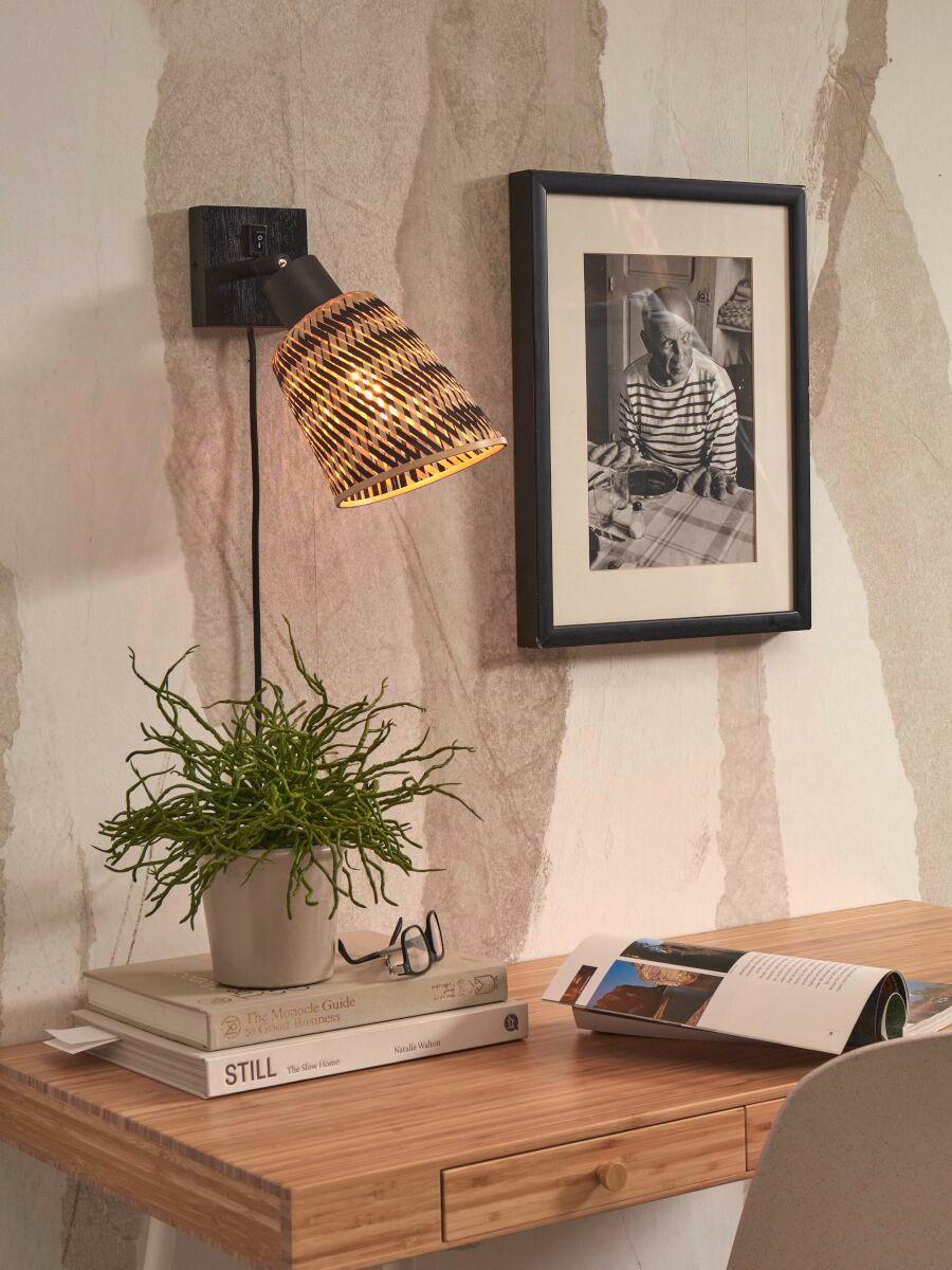 Wandleuchte Java/W/B/15/Bn - Schwarz/Naturfarben, Trend (15/15/22cm) - Good & Mojo