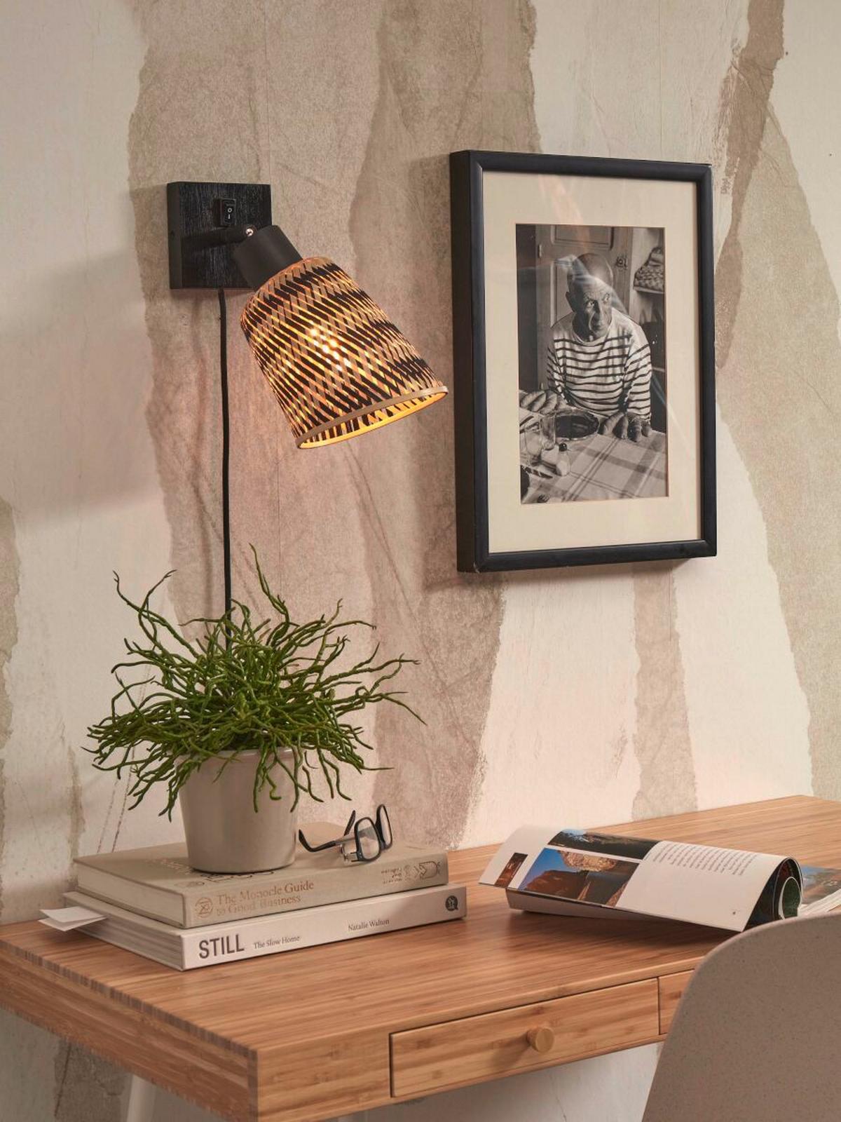 Wandleuchte Java/W/B/15/Bn - Schwarz/Naturfarben, Trend (15/15/22cm) - Good & Mojo